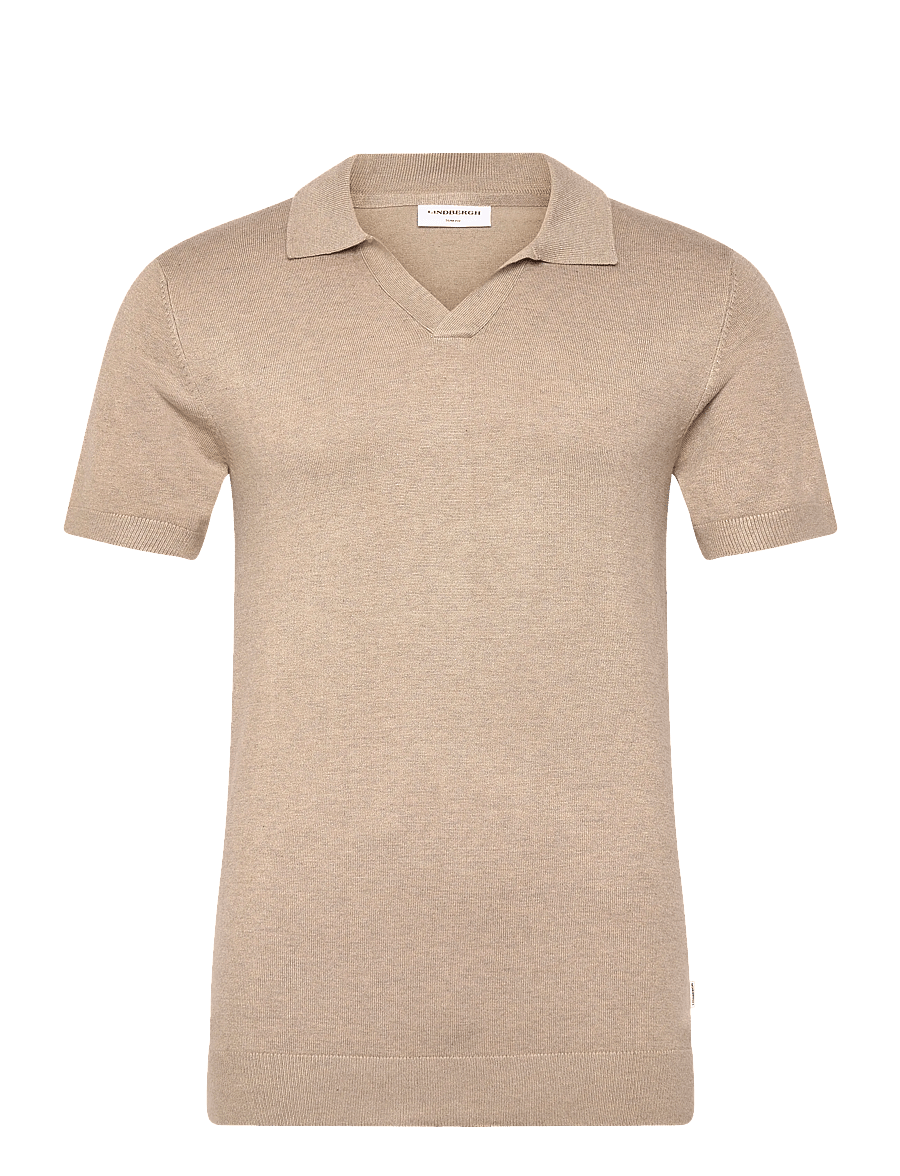 Lindbergh - Ecovero S/S v-neck polo - stickade pikéer - sand mel - 1
