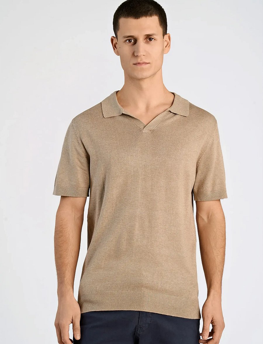 Lindbergh - Ecovero S/S v-neck polo - stickade pikéer - sand mel - 3