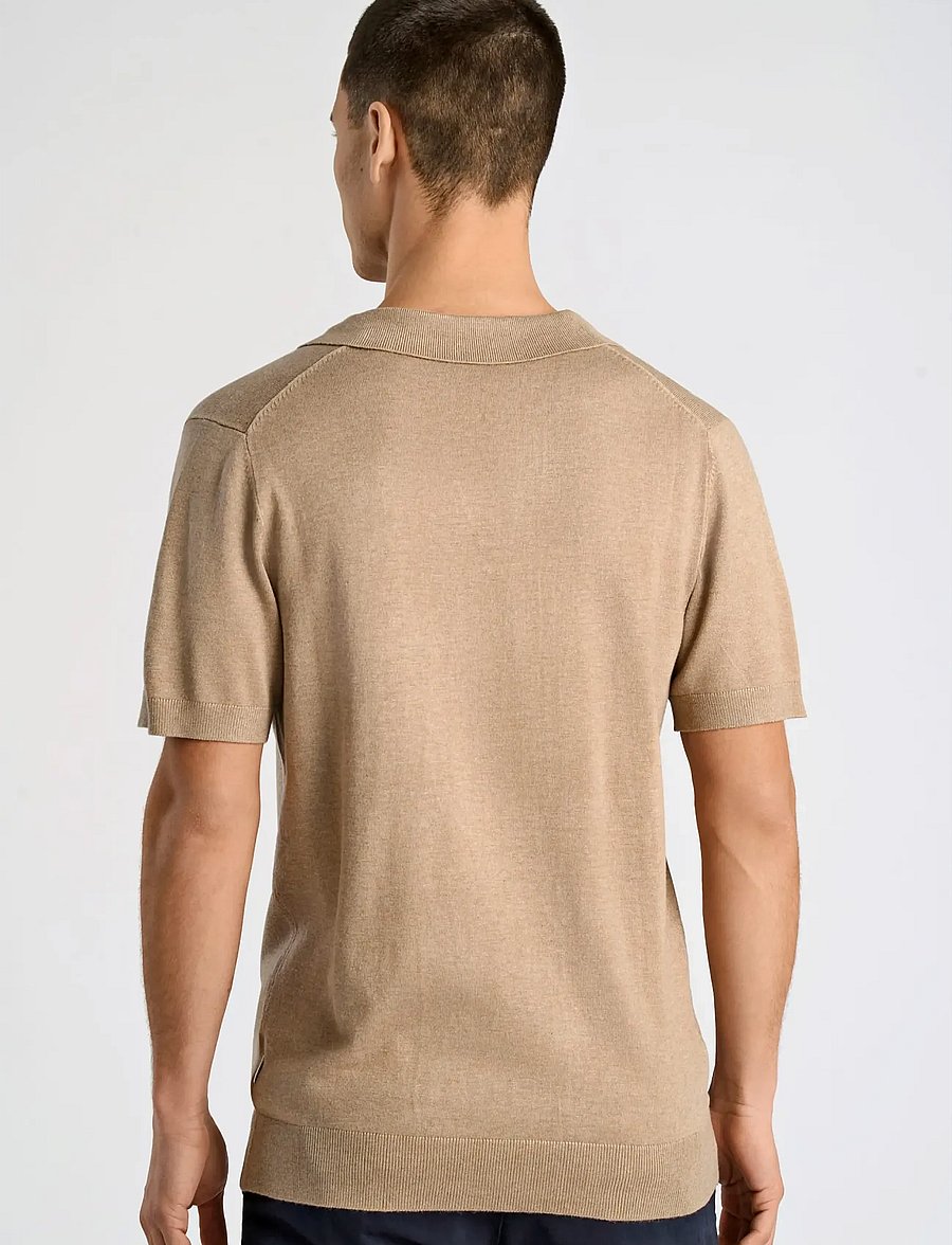 Lindbergh - Ecovero S/S v-neck polo - stickade pikéer - sand mel - 4