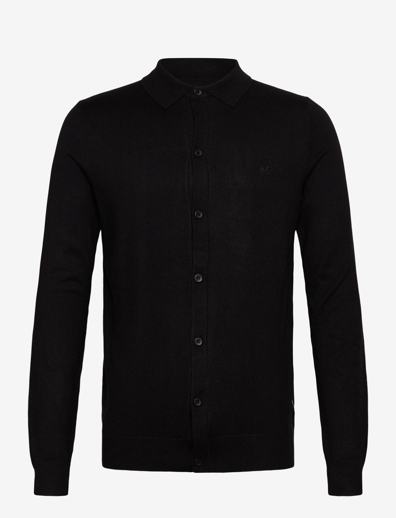 Lindbergh - Ecovero L/S cardigan w?. polo colla - cardigans - black - 0
