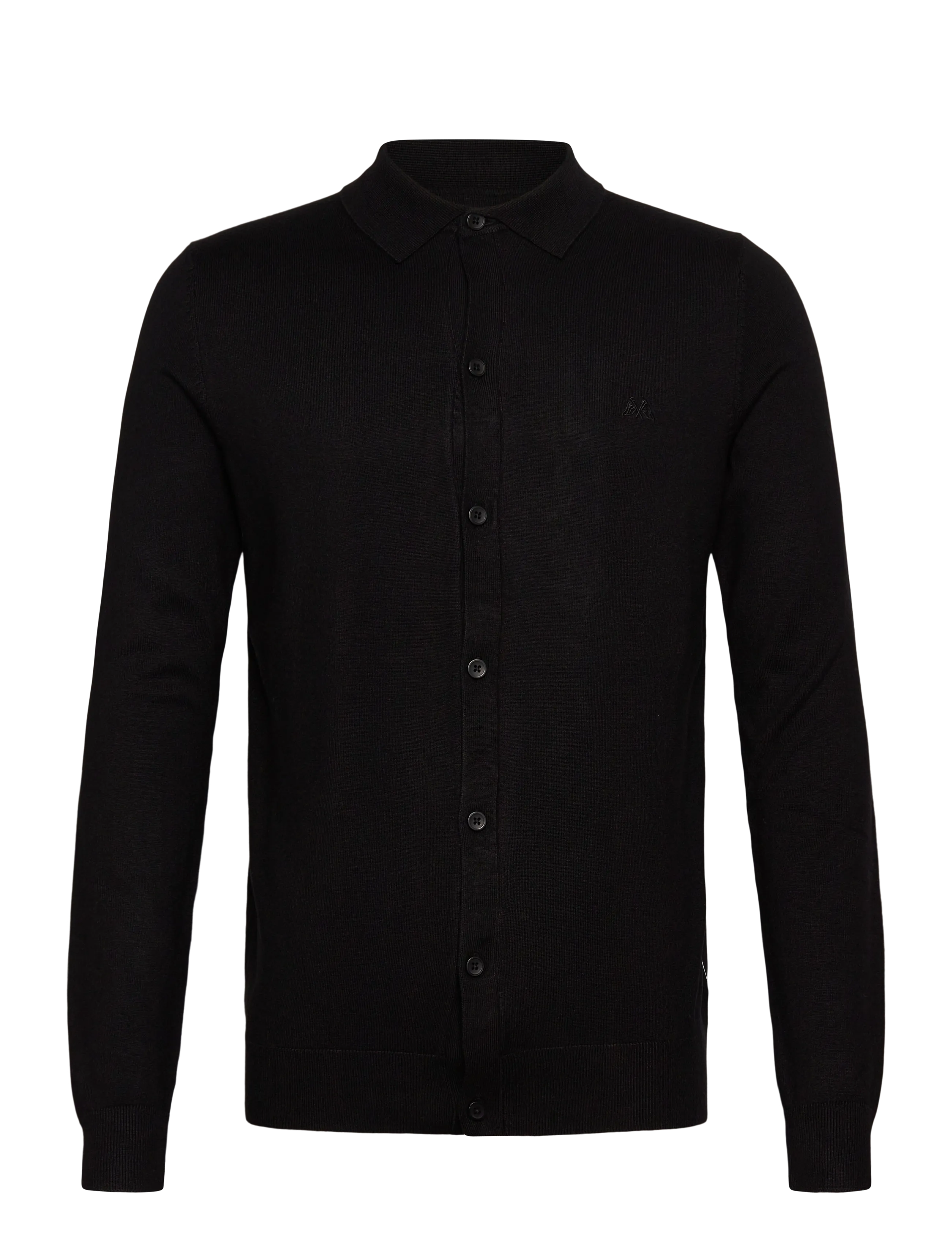 Lindbergh Ecovero L/S cardigan w?. polo colla - Cardigans - BLACK / black