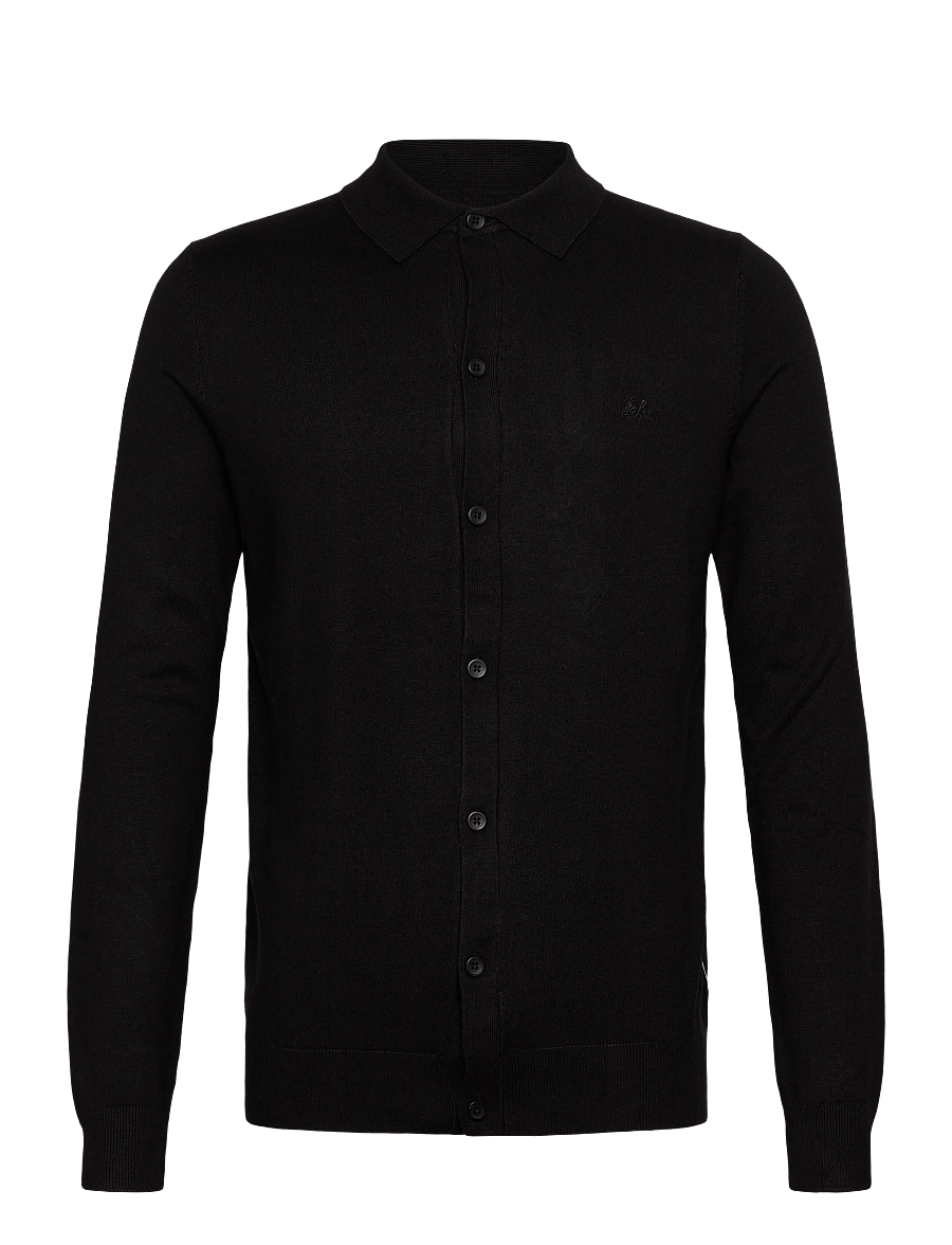 Lindbergh - Ecovero L/S cardigan w?. polo colla - mallistot - black - 0