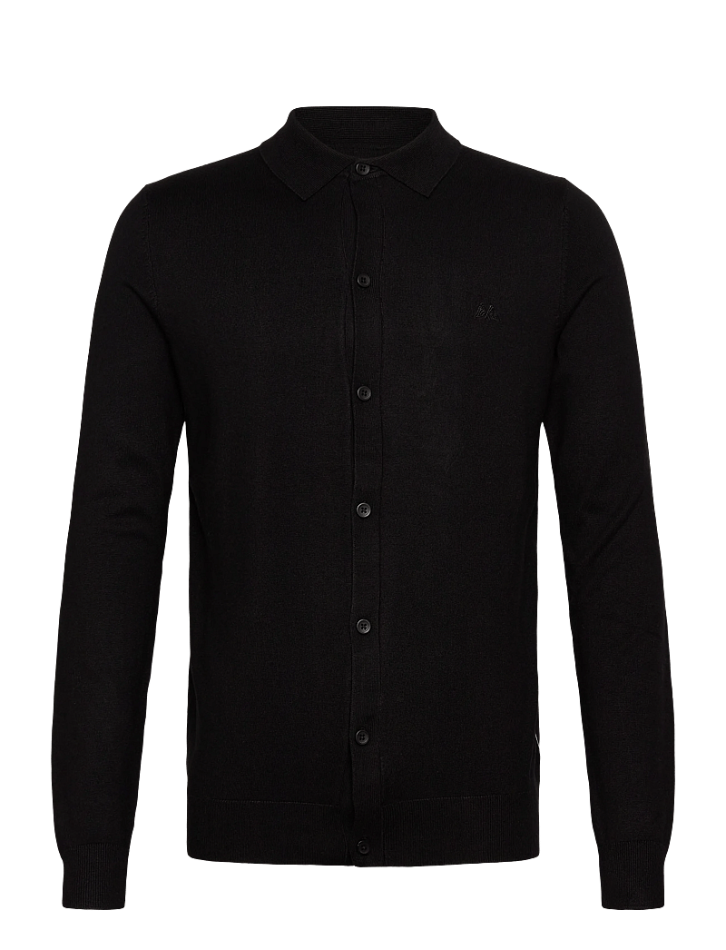 Lindbergh - Ecovero L/S cardigan w?. polo colla - cardigans - black - 0