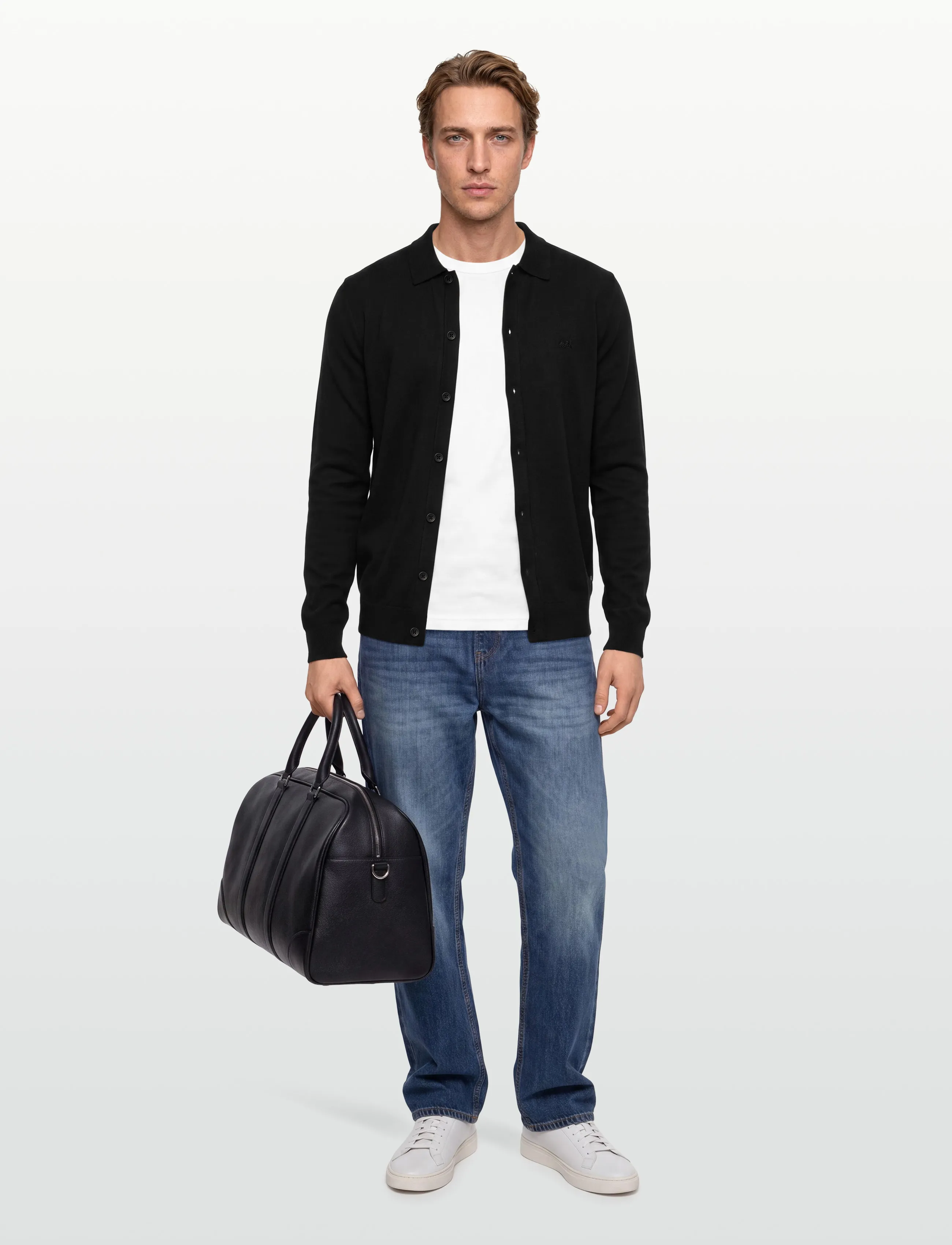 Lindbergh - Ecovero L/S cardigan w?. polo colla - koftor - black - 0