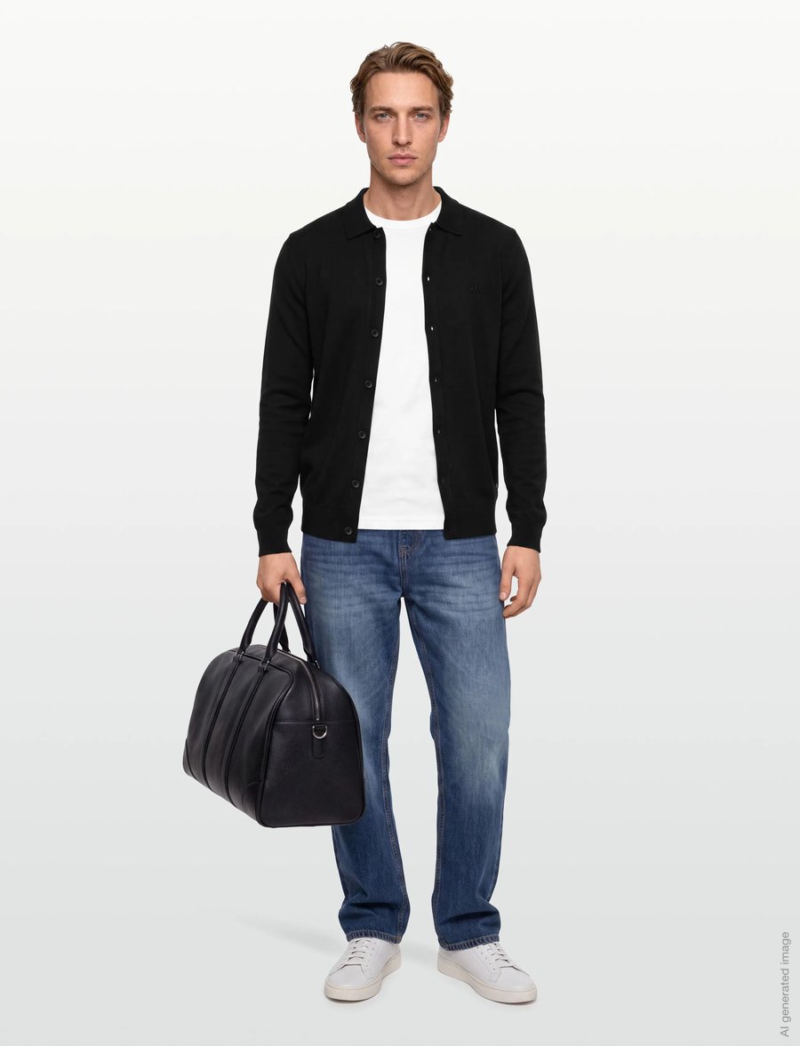 Lindbergh - Ecovero L/S cardigan w?. polo colla - cardigans - black - 0
