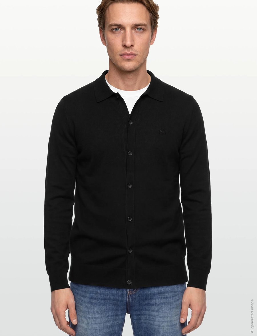 Lindbergh - Ecovero L/S cardigan w?. polo colla - cardigans - black - 3