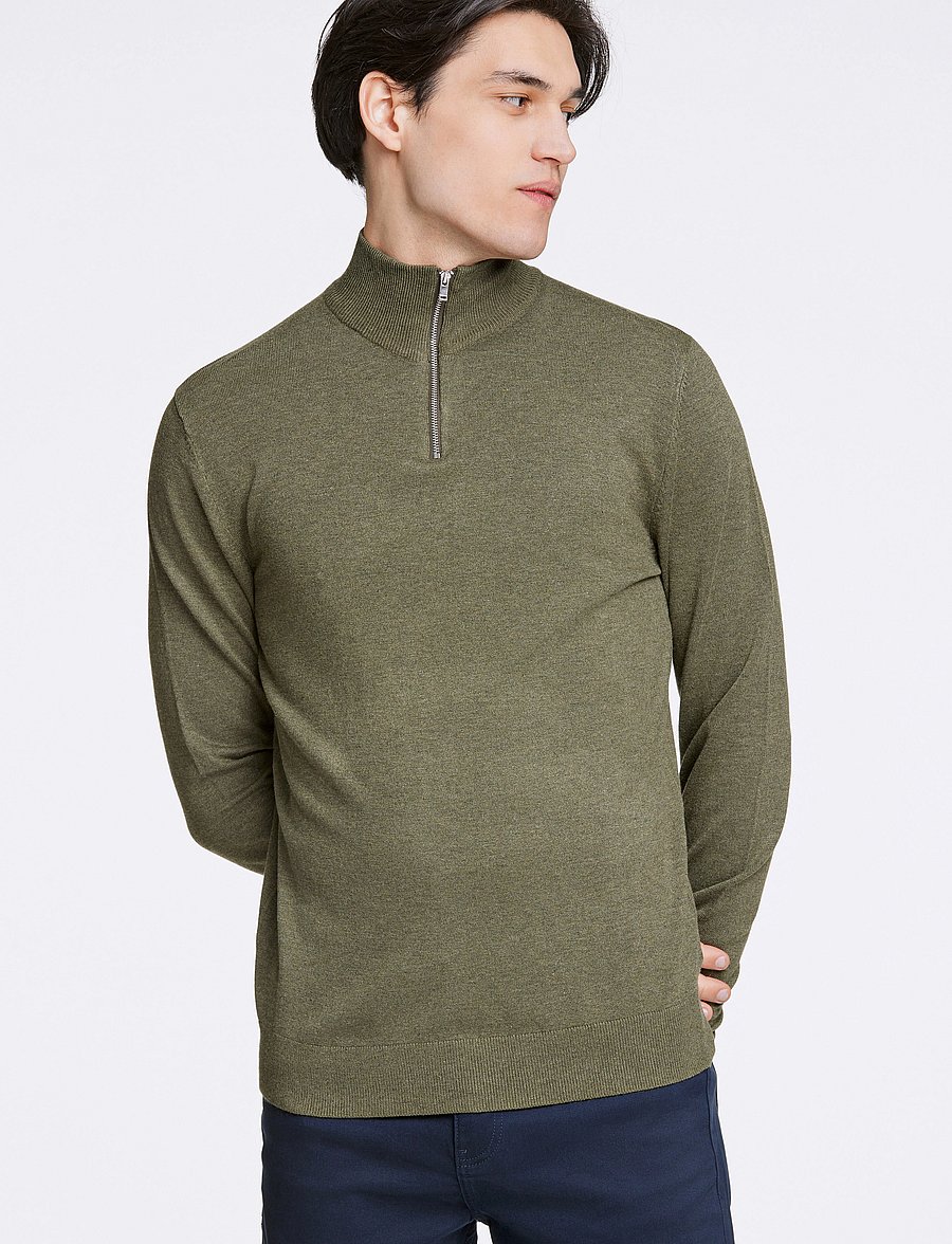 Lindbergh - Ecovero half zip L/S knit - pullover mit halbem reißverschluss - army mel - 0