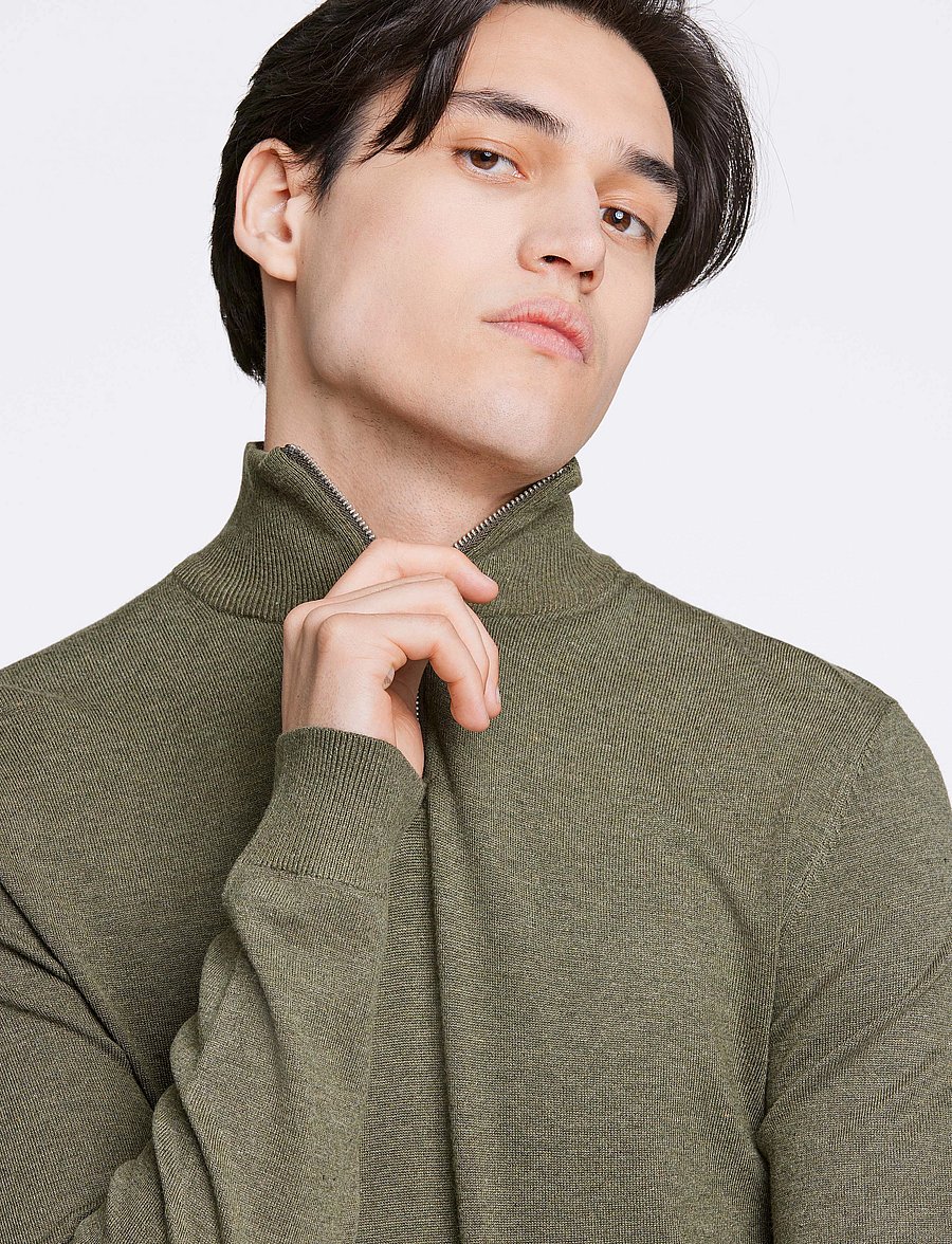 Lindbergh - Ecovero half zip L/S knit - pullover mit halbem reißverschluss - army mel - 5
