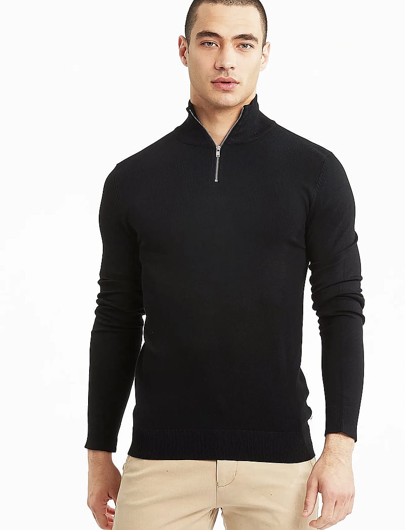 Lindbergh - Half zip mélange knit - džemperiai su trumpu užtrauktuku - black - 1
