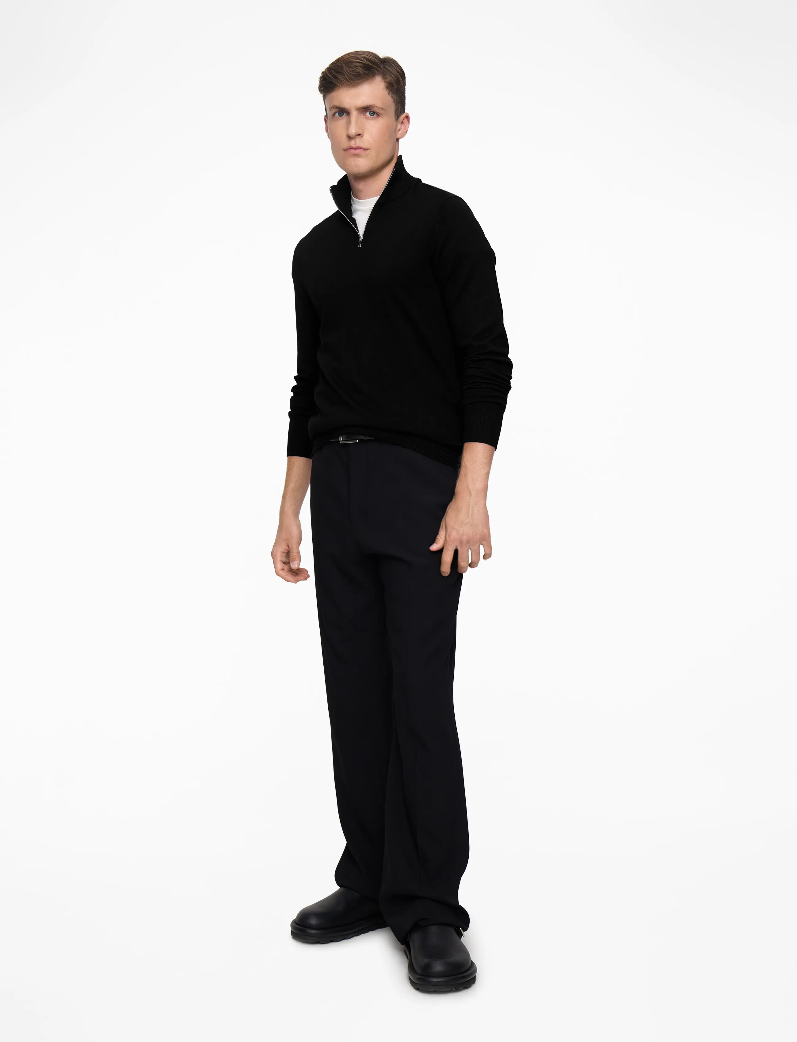 Lindbergh - Ecovero half zip L/S knit - half zip jumpers - black - 3