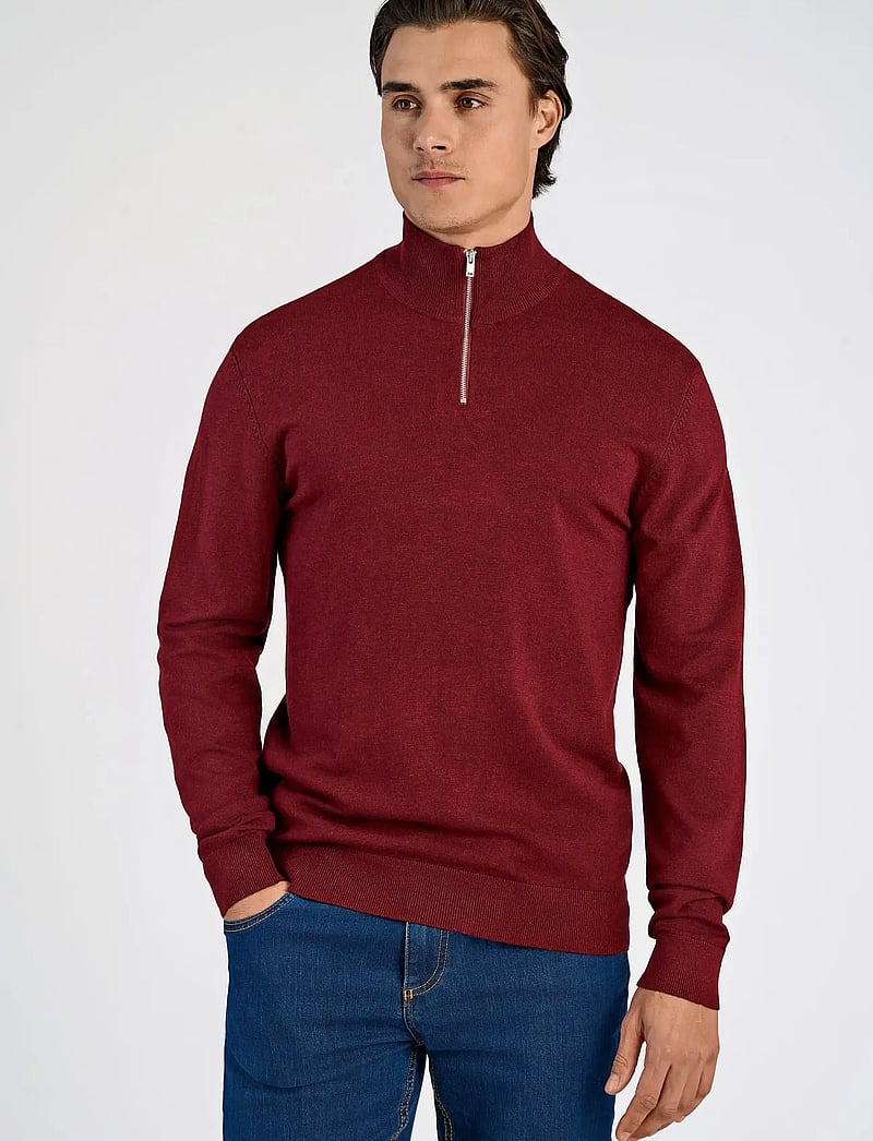 Lindbergh - Ecovero half zip L/S knit - pullover mit halbem reißverschluss - cherry mel - 0