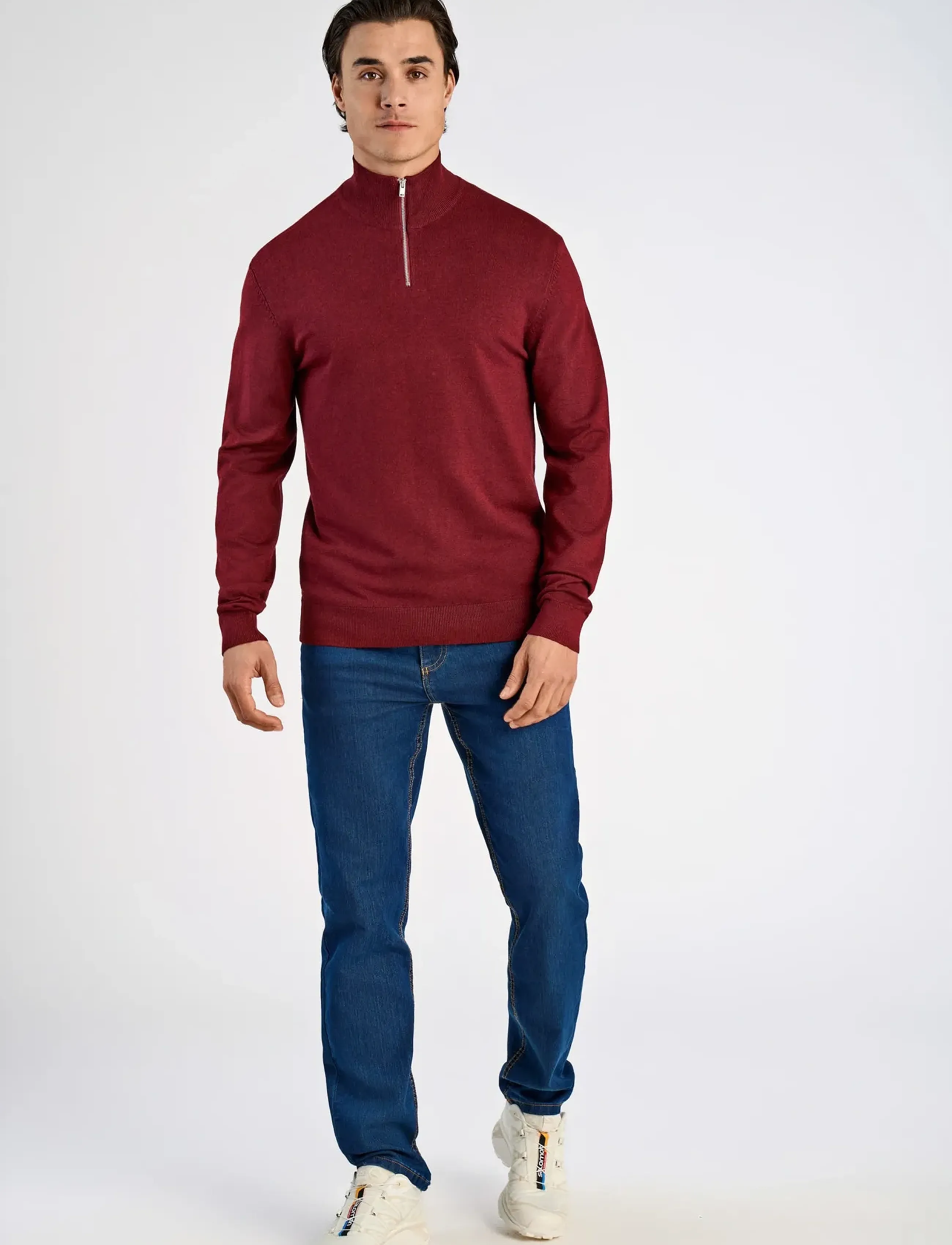 Lindbergh - Ecovero half zip L/S knit - men - cherry mel - 3