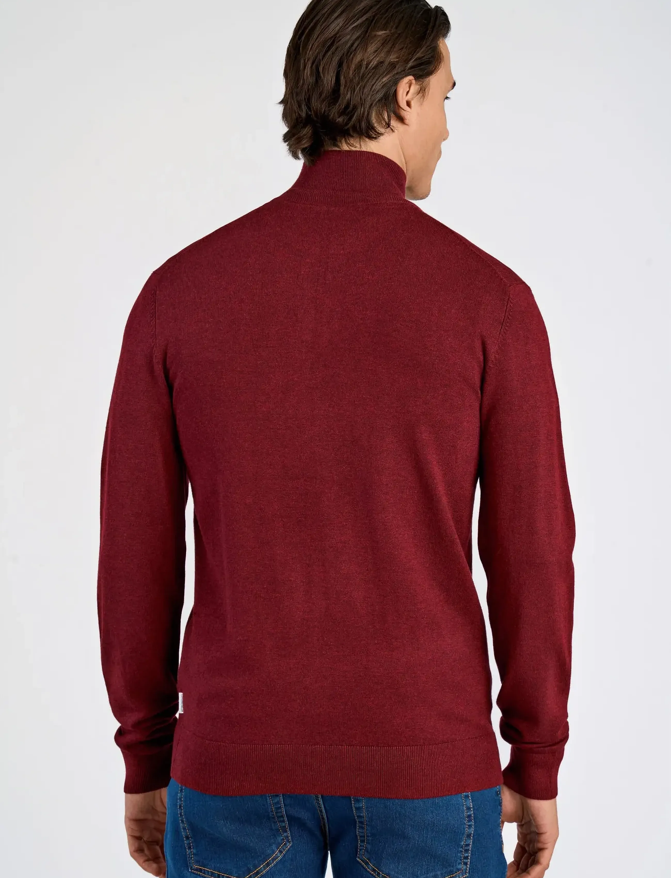Lindbergh - Ecovero half zip L/S knit - men - cherry mel - 4