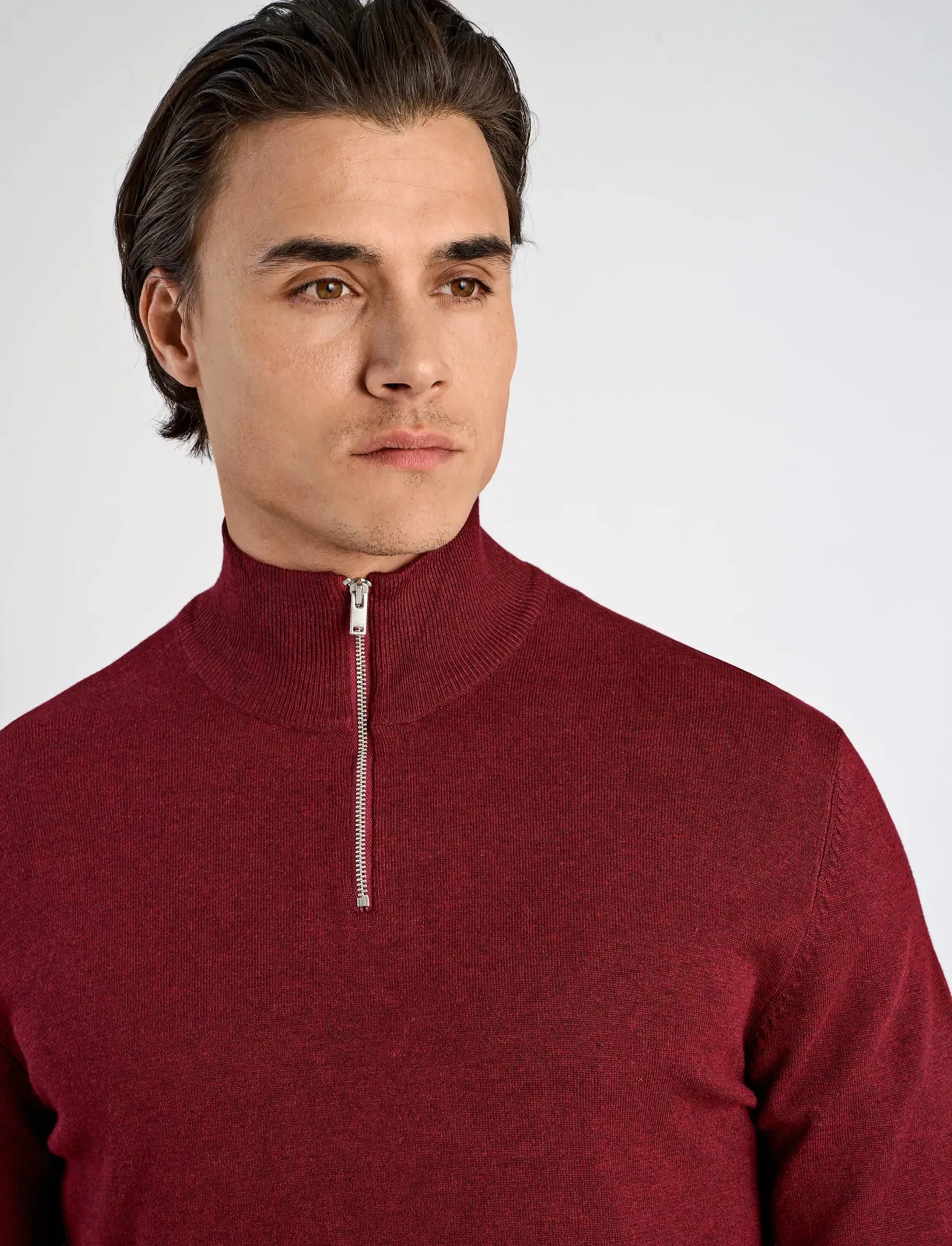 Lindbergh - Ecovero half zip L/S knit - men - cherry mel - 5
