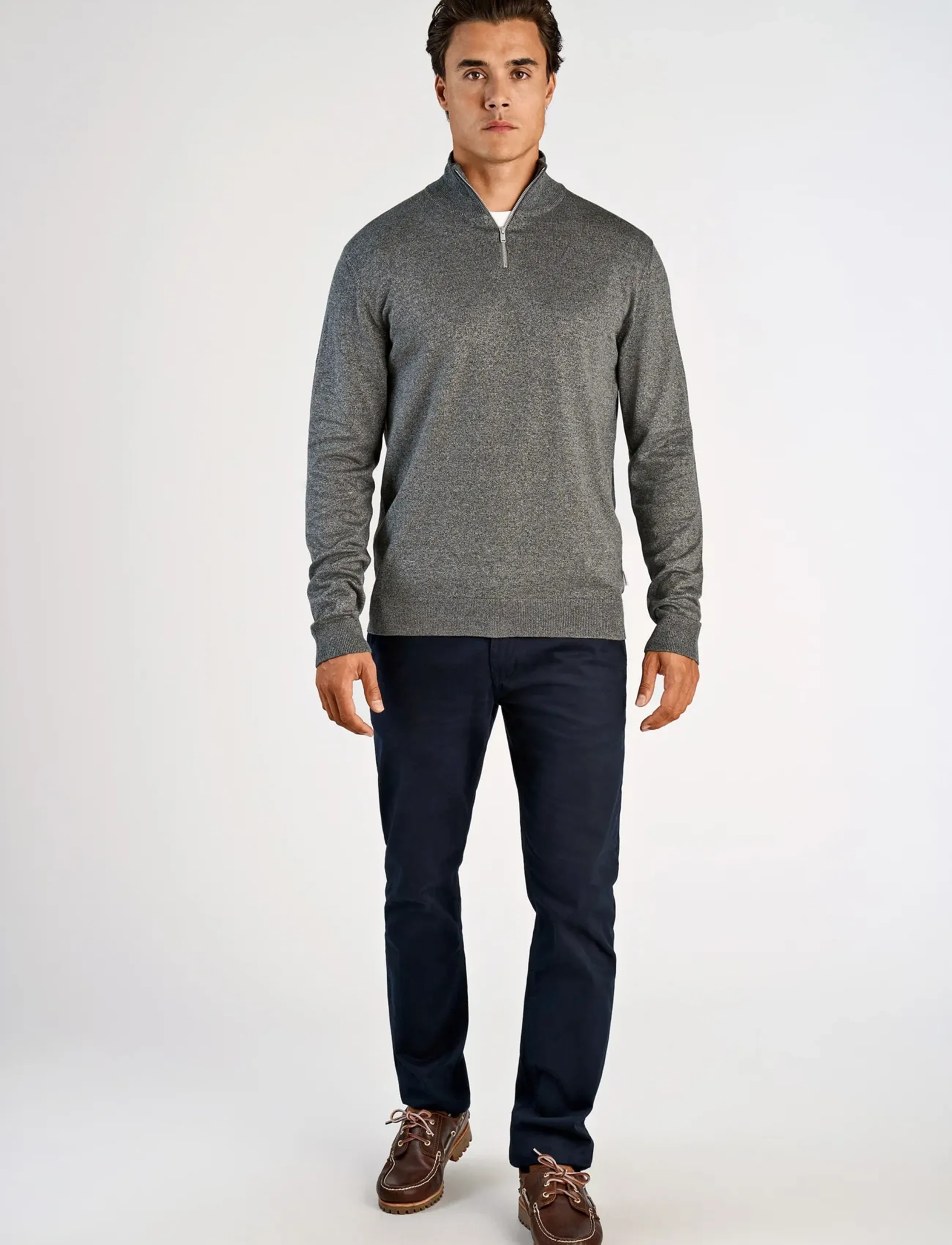 Lindbergh - Ecovero half zip L/S knit - mænd - dk army blend - 3