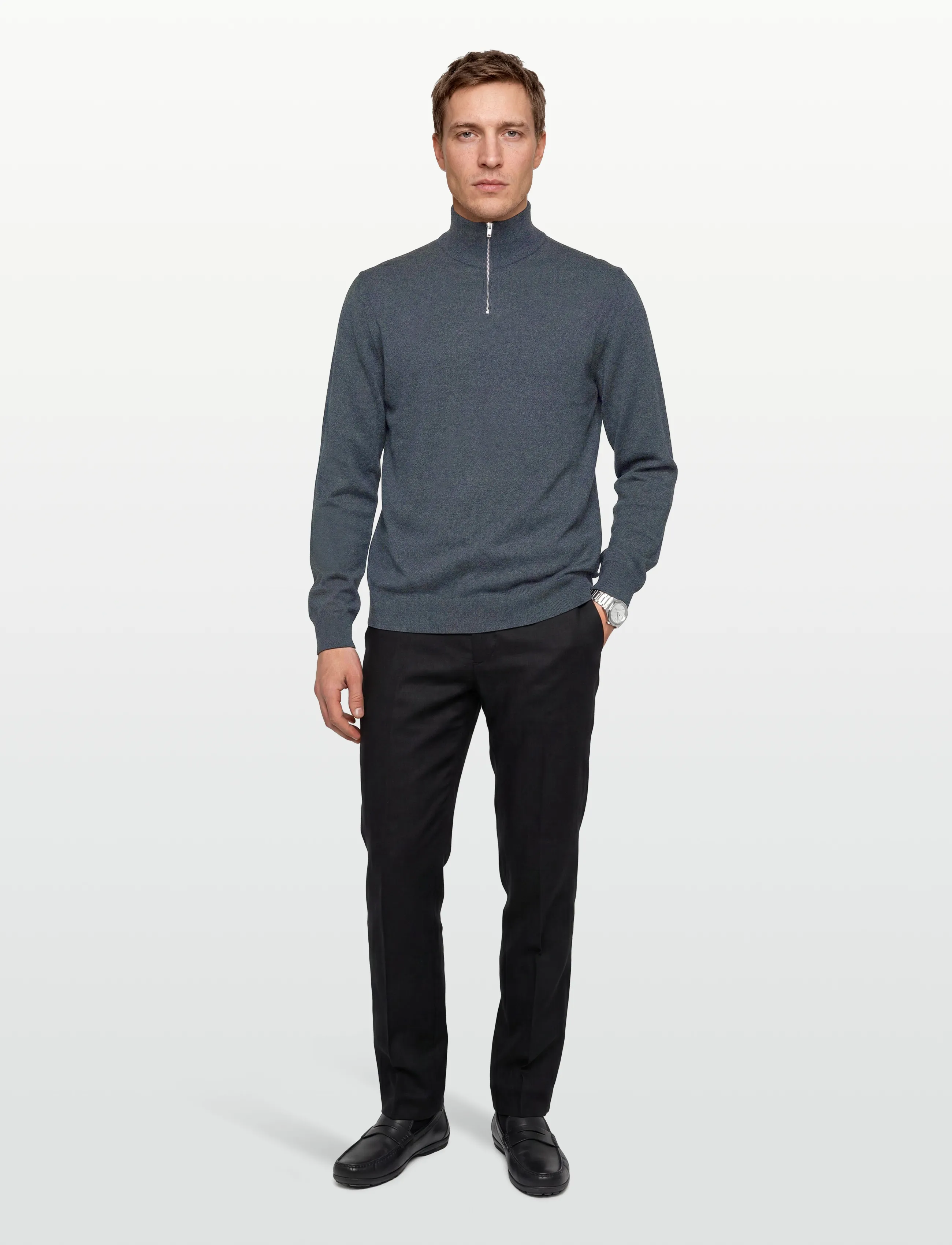 Lindbergh - Ecovero half zip L/S knit - män - dk blue blend - 0