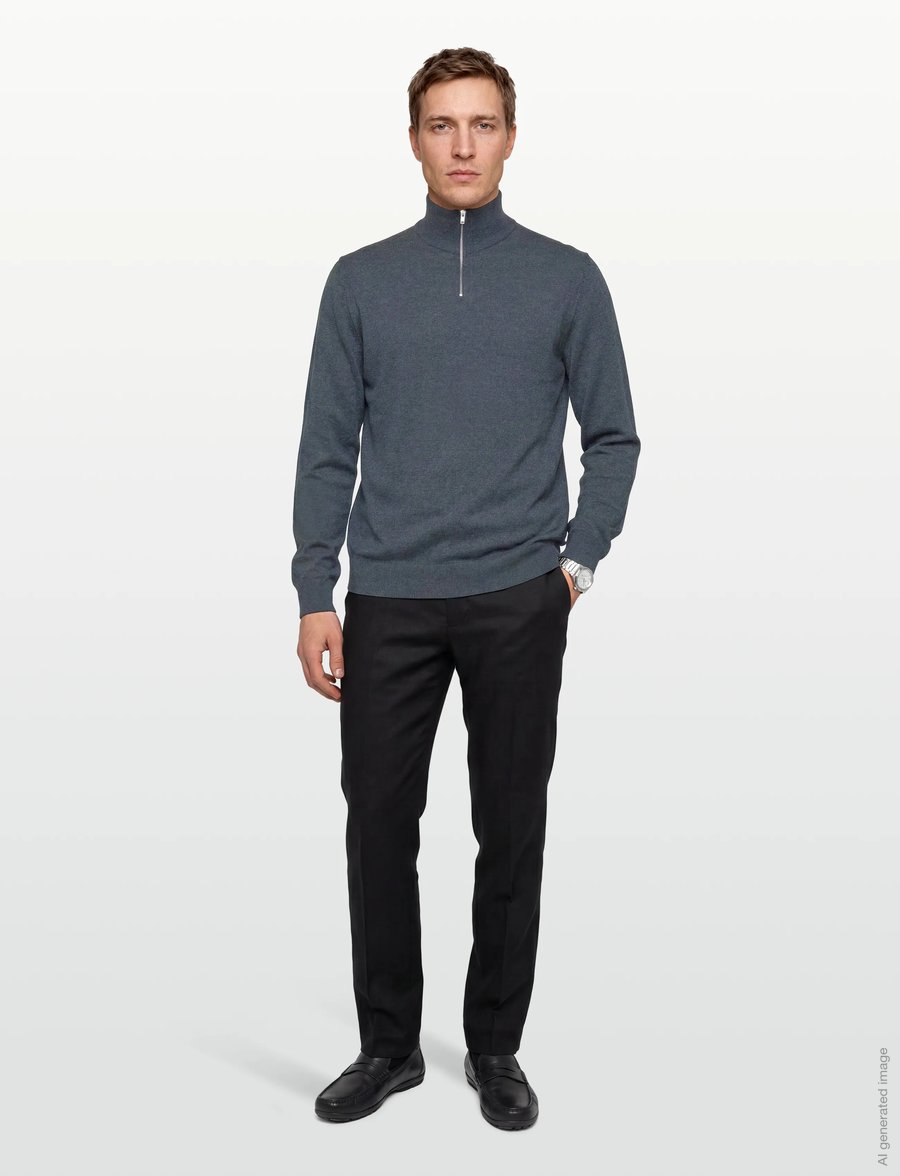 Lindbergh - Ecovero half zip L/S knit - pullover mit halbem reißverschluss - dk blue blend - 0