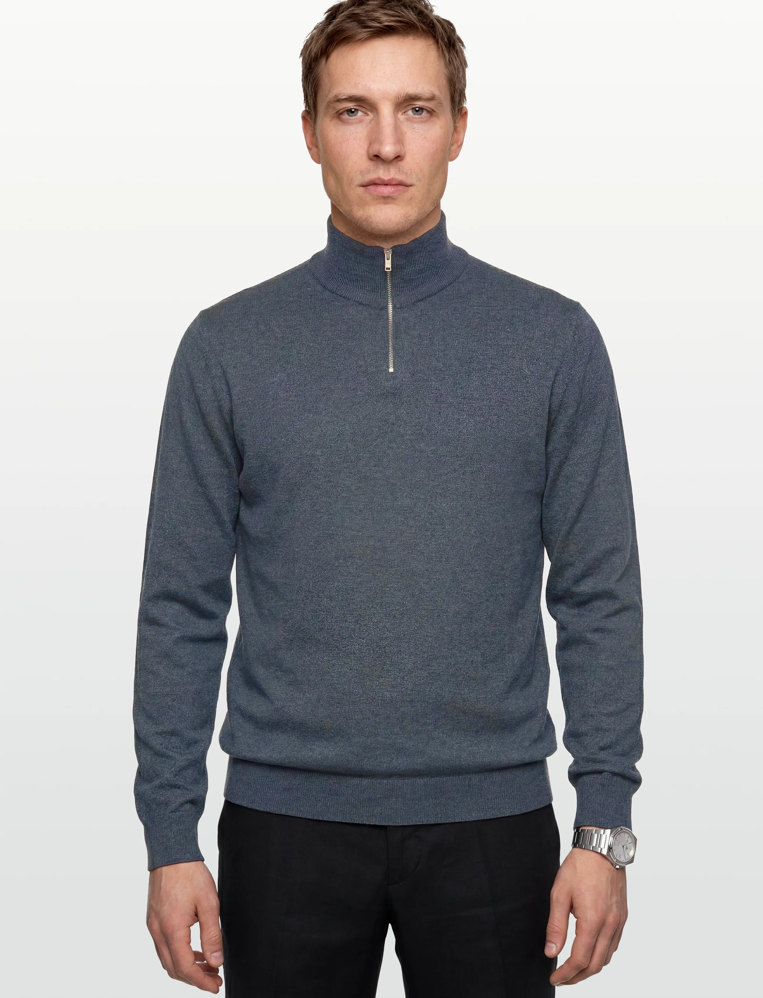 Lindbergh - Ecovero half zip L/S knit - män - dk blue blend - 3