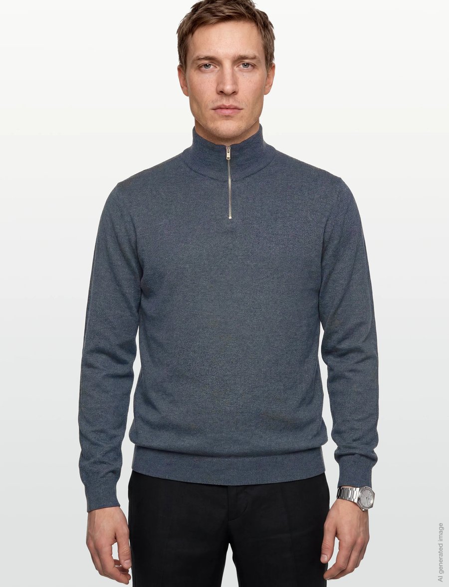 Lindbergh - Ecovero half zip L/S knit - pullover mit halbem reißverschluss - dk blue blend - 3