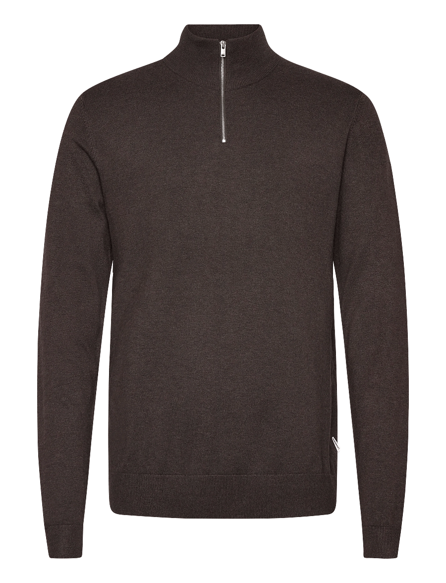 Lindbergh - Ecovero half zip L/S knit - pullover mit halbem reißverschluss - dk brown mel - 1