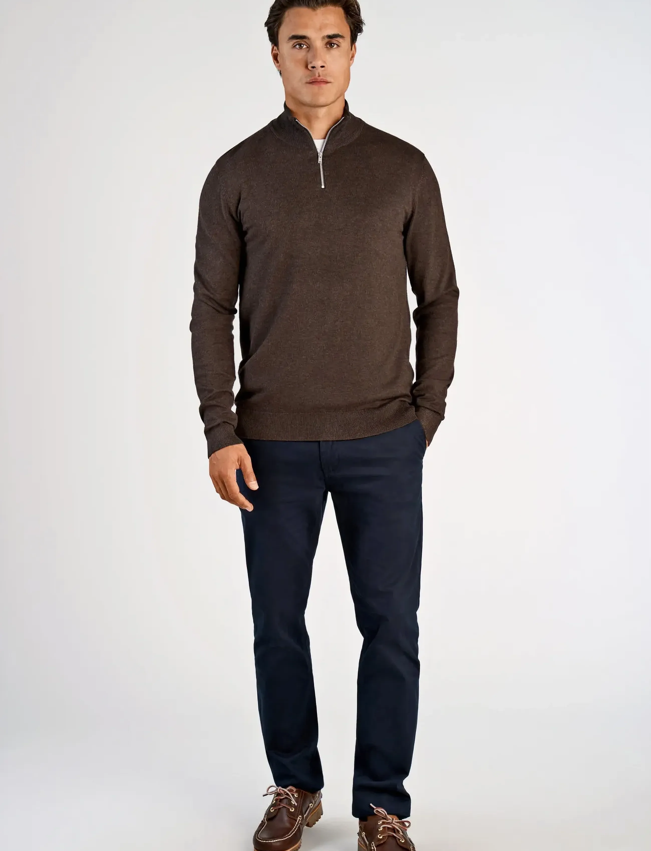 Lindbergh - Ecovero half zip L/S knit - pullover mit halbem reißverschluss - dk brown mel - 3