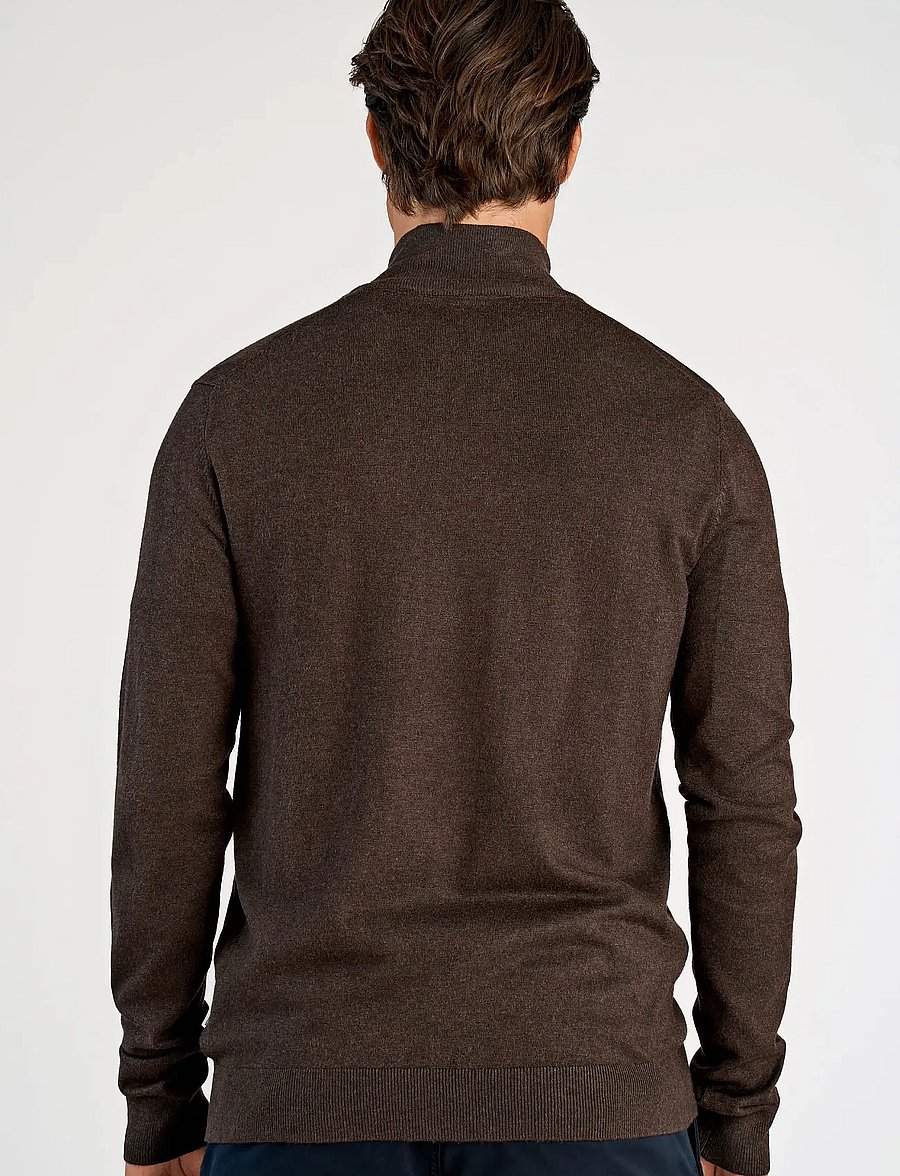 Lindbergh - Ecovero half zip L/S knit - pullover mit halbem reißverschluss - dk brown mel - 4