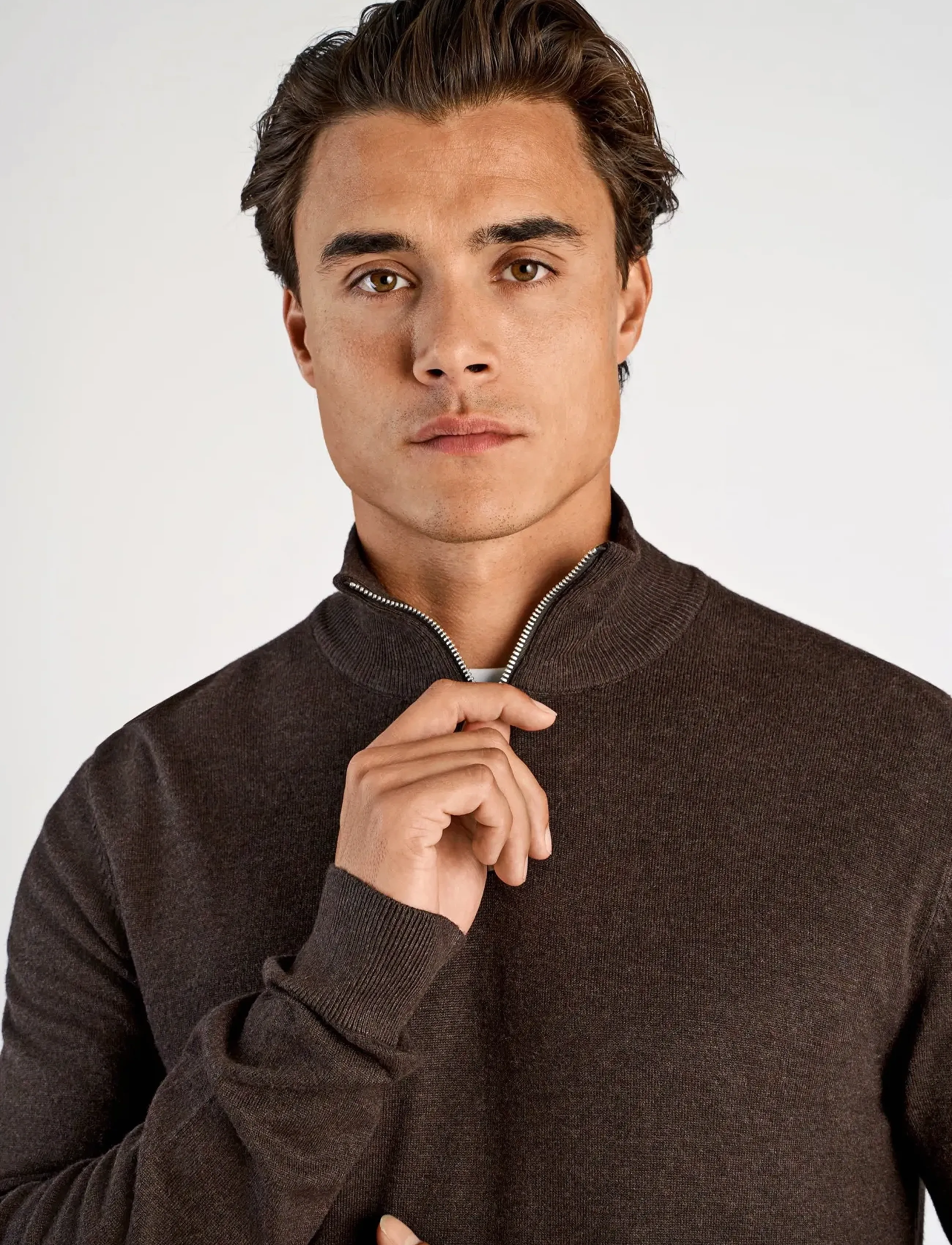 Lindbergh - Ecovero half zip L/S knit - pullover mit halbem reißverschluss - dk brown mel - 5