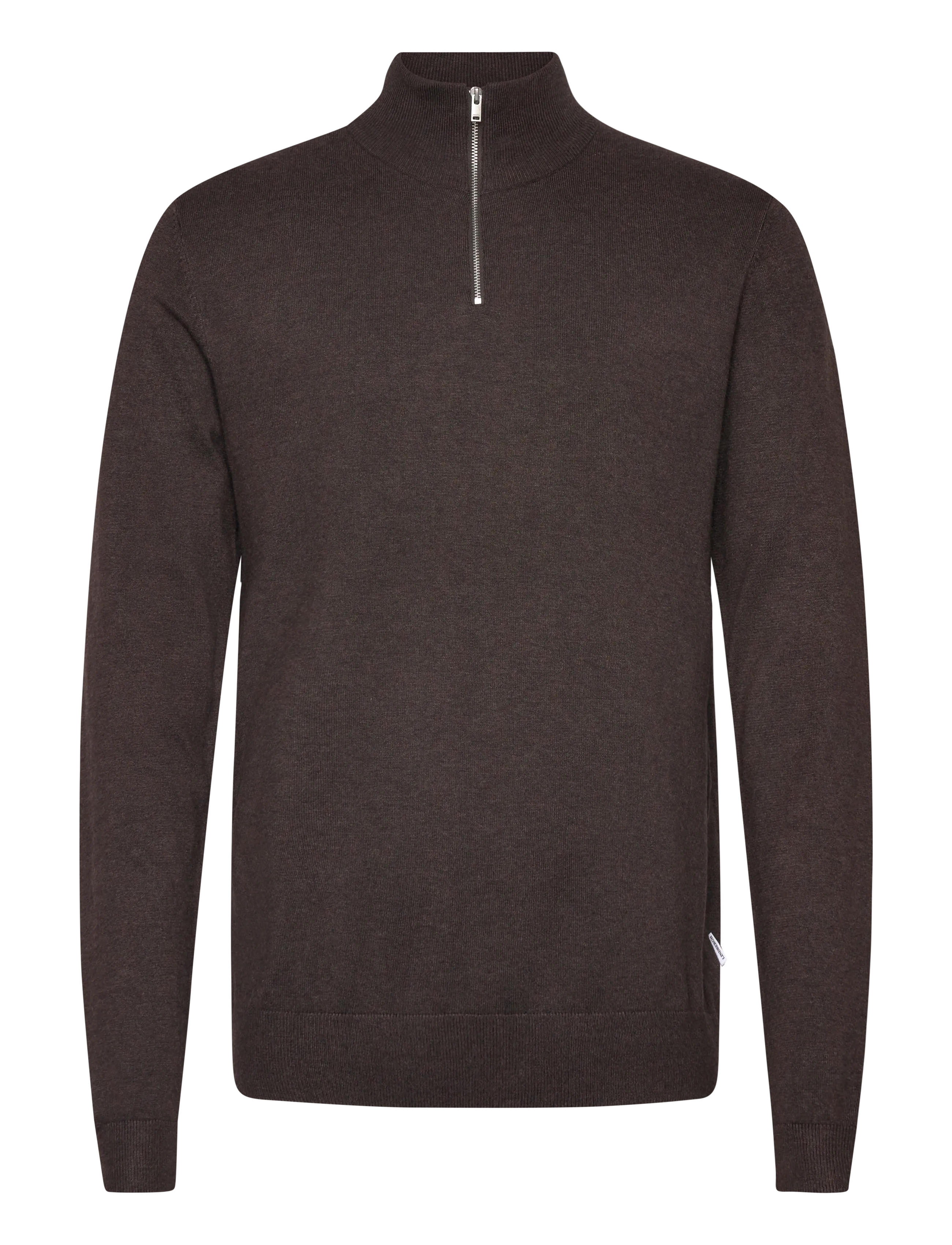 Ecovero half zip L/S knit - DK BROWN MEL