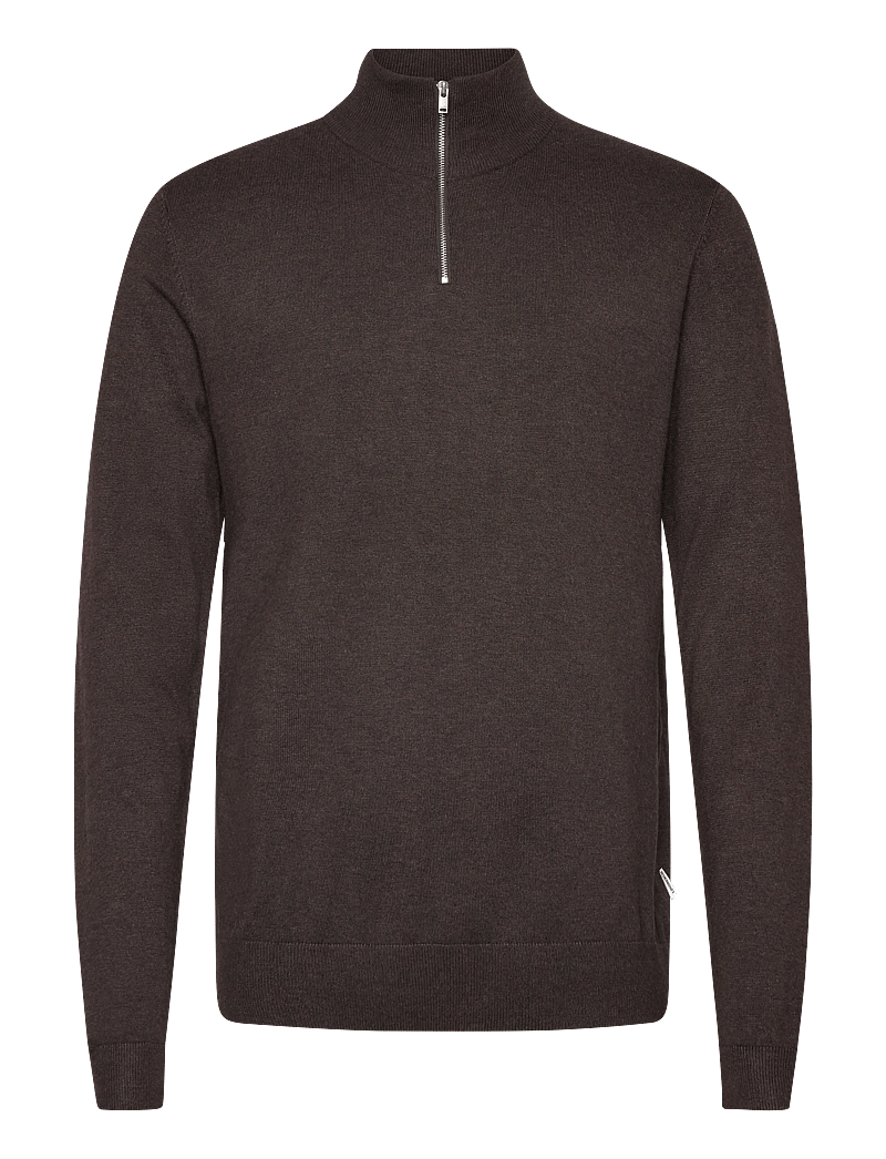 Lindbergh - Ecovero half zip L/S knit - pullover mit halbem reißverschluss - dk brown mel - 1