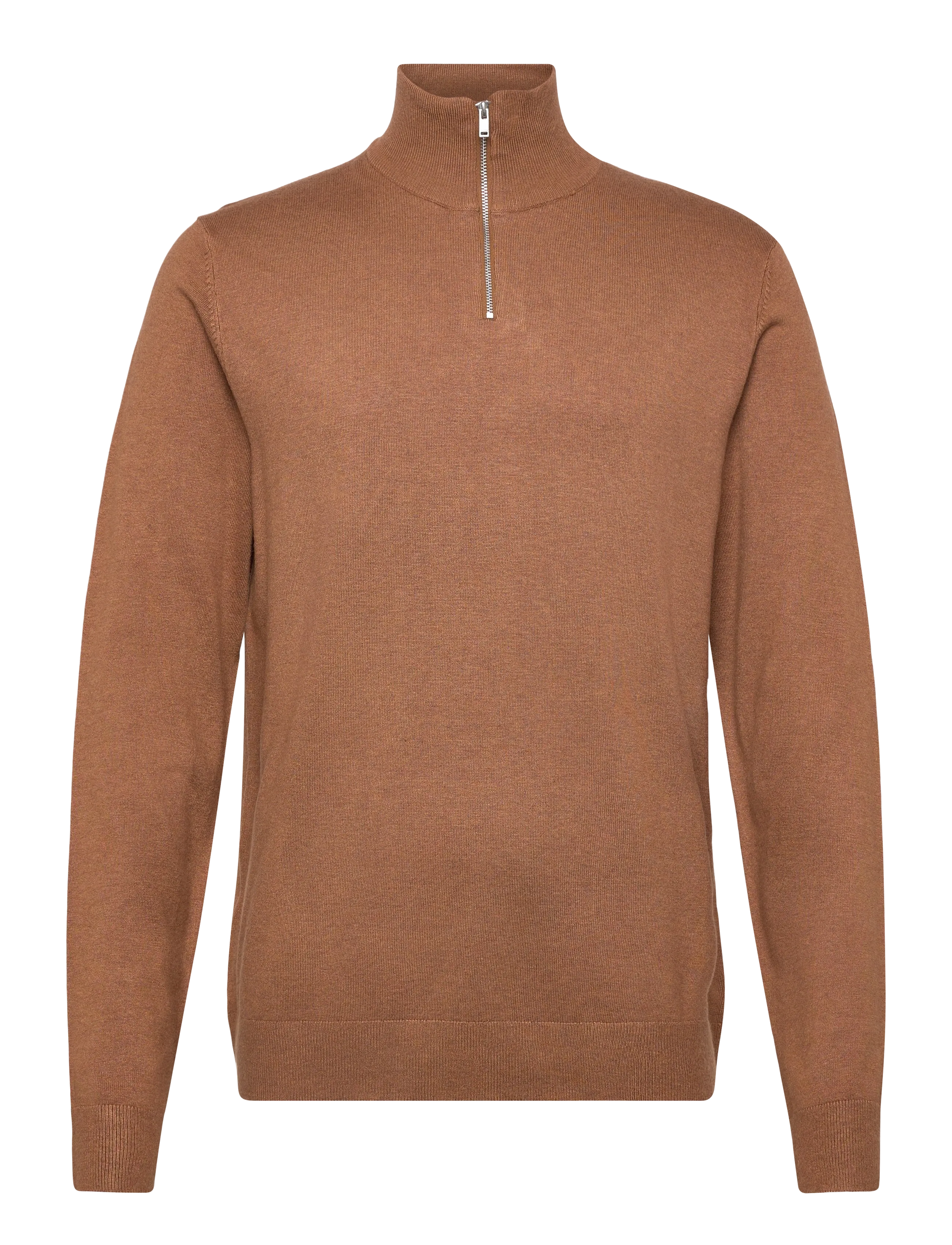Lindbergh Ecovero half zip L/S knit - Knitwear - DK CAMEL MEL / brown