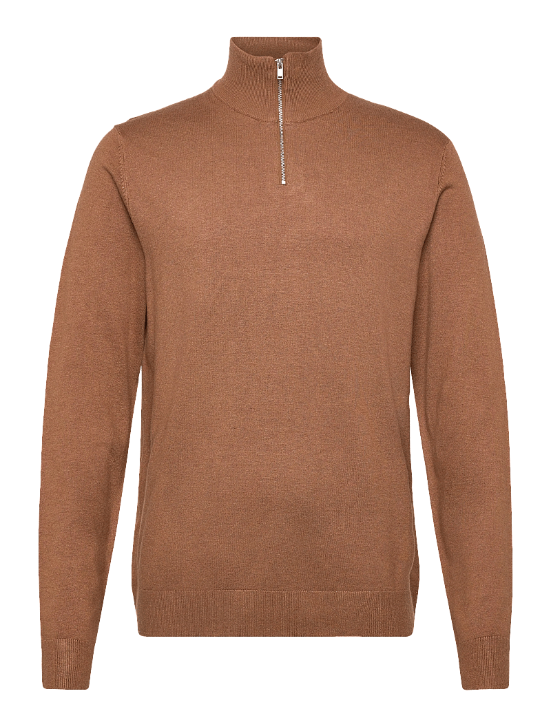 Lindbergh - Ecovero half zip L/S knit - pullover mit halbem reißverschluss - dk camel mel - 0