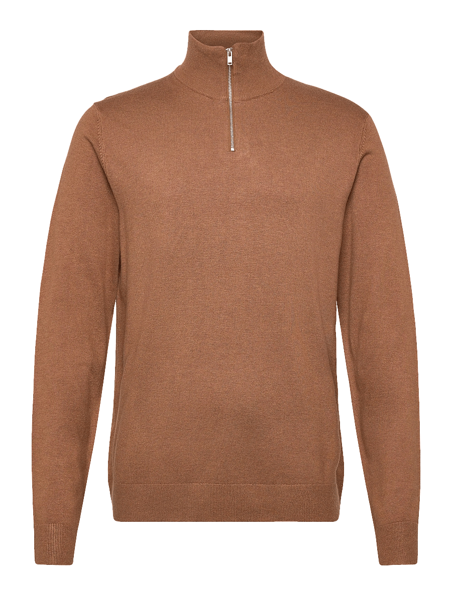 Lindbergh - Ecovero half zip L/S knit - pullover mit halbem reißverschluss - dk camel mel - 1