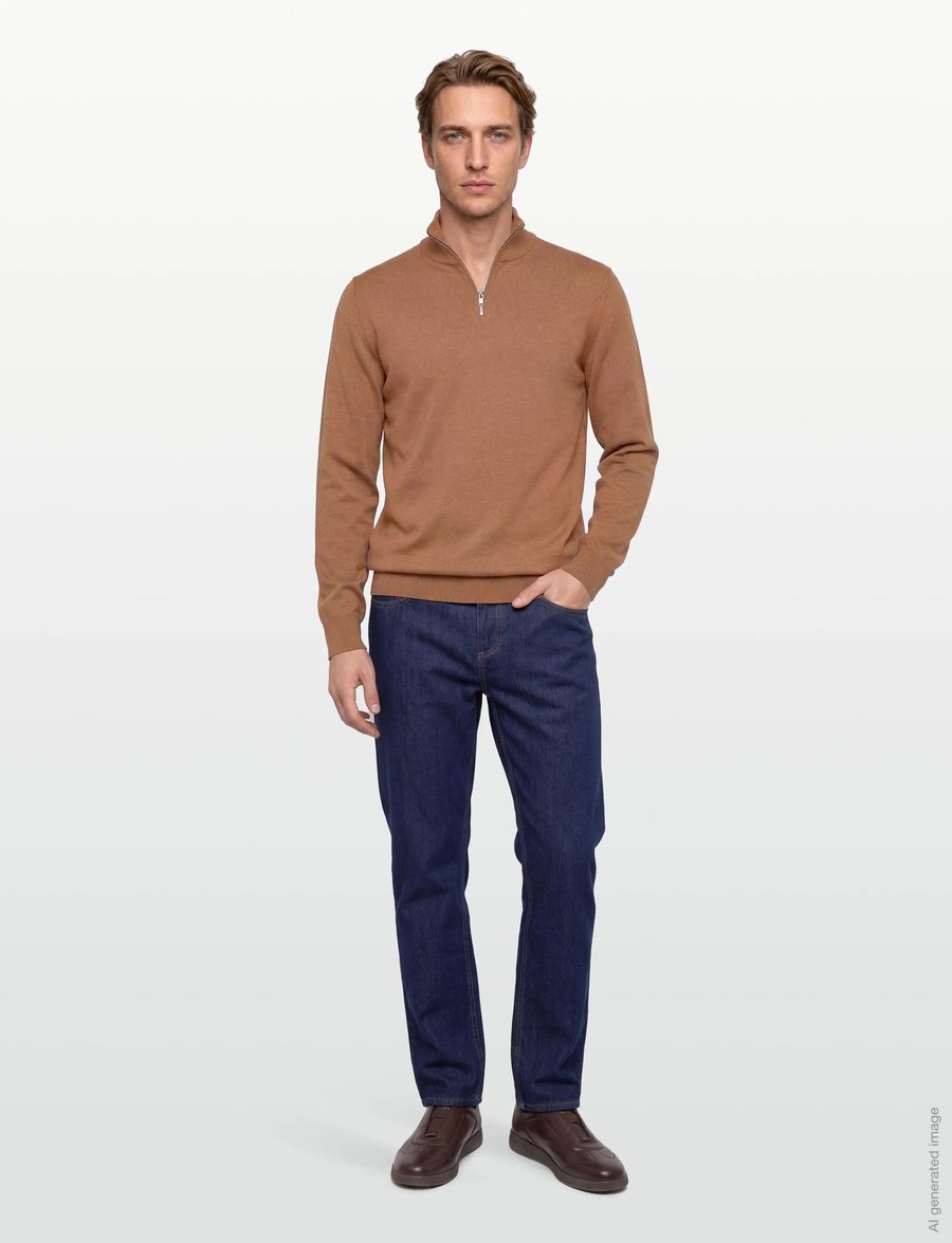 Lindbergh - Ecovero half zip L/S knit - pullover mit halbem reißverschluss - dk camel mel - 0