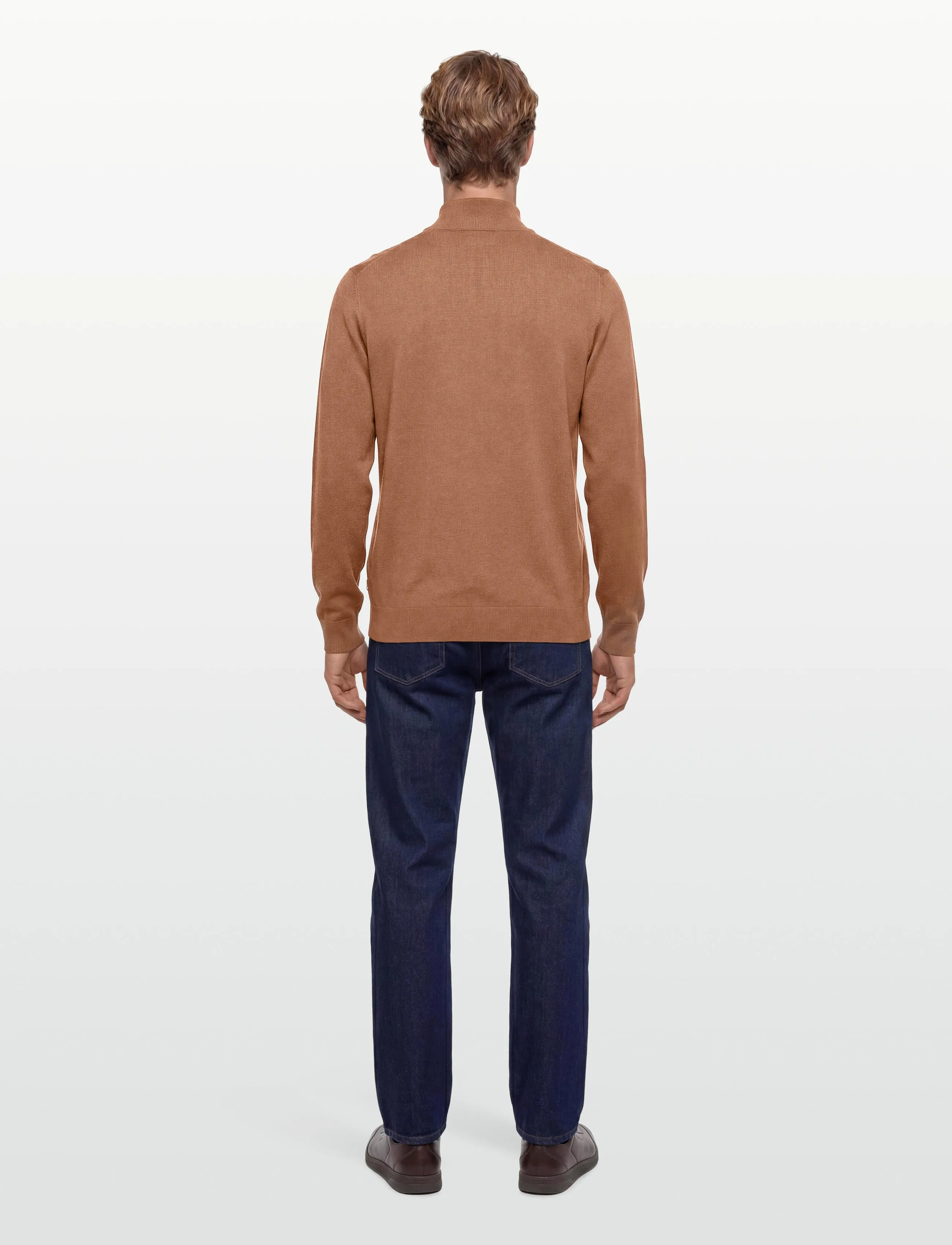 Lindbergh - Ecovero half zip L/S knit - män - dk camel mel - 4
