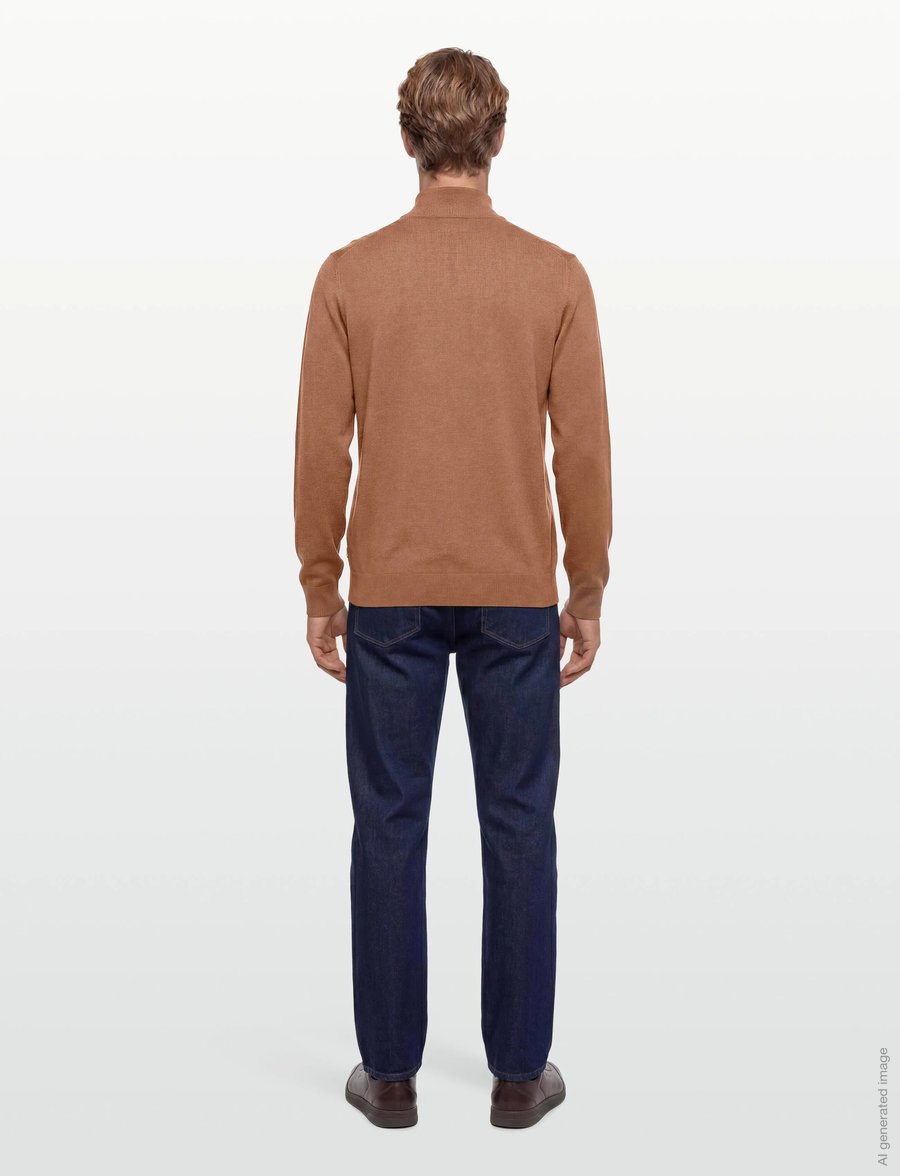 Lindbergh - Ecovero half zip L/S knit - pullover mit halbem reißverschluss - dk camel mel - 4
