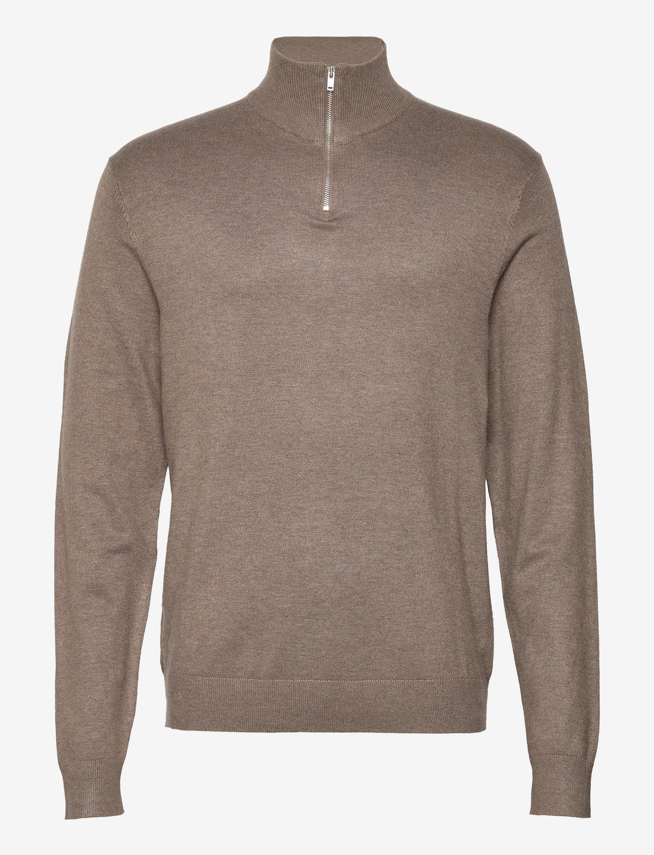 Lindbergh Ecovero half zip L/S knit - Knitwear - DK SAND MEL / brown