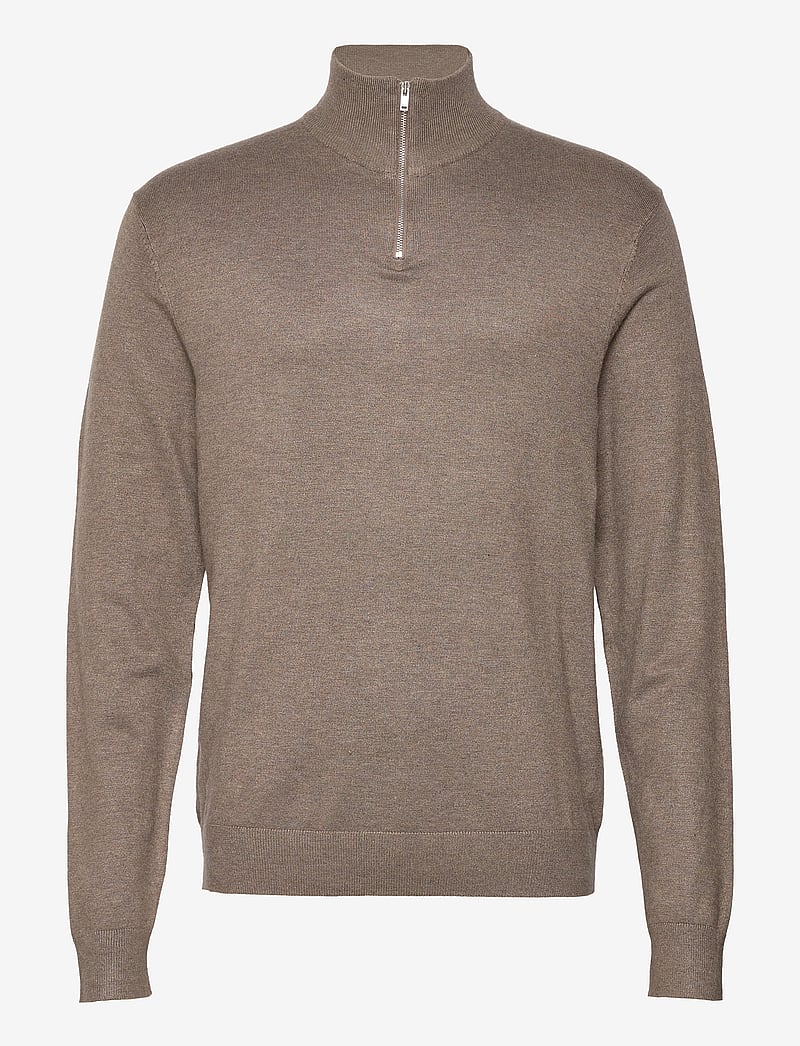 Lindbergh - Ecovero half zip L/S knit - pullover mit halbem reißverschluss - dk sand mel - 1