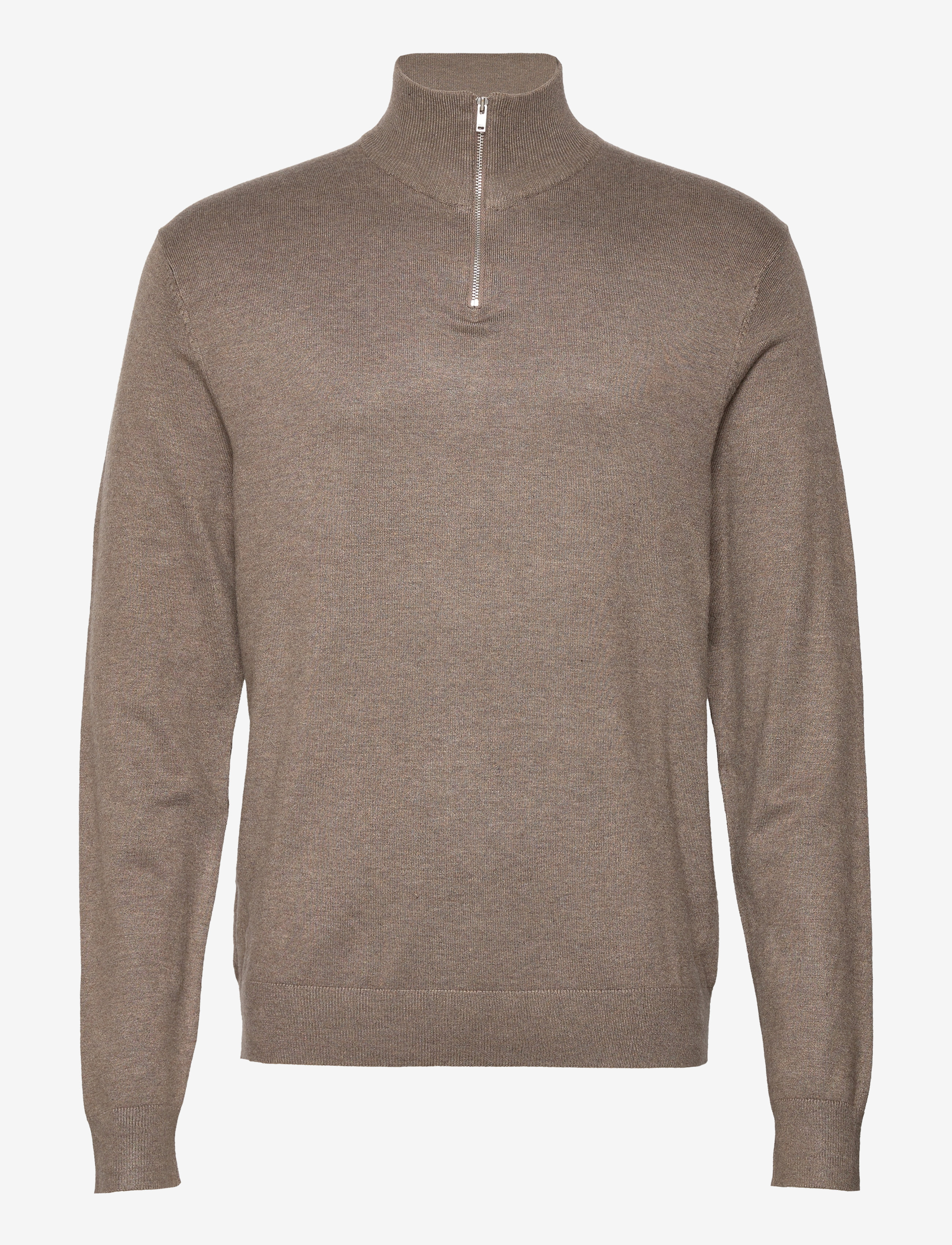 Lindbergh Ecovero half zip L/S knit - Kleidung - DK SAND MEL / brown