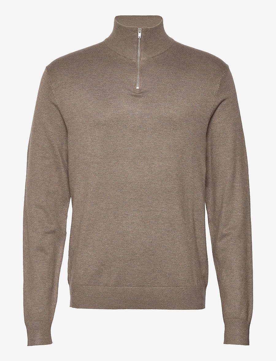 Lindbergh - Ecovero half zip L/S knit - pullover mit halbem reißverschluss - dk sand mel - 1