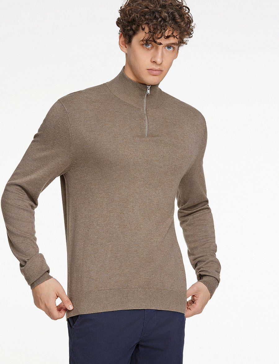 Lindbergh - Ecovero half zip L/S knit - pullover mit halbem reißverschluss - dk sand mel - 0