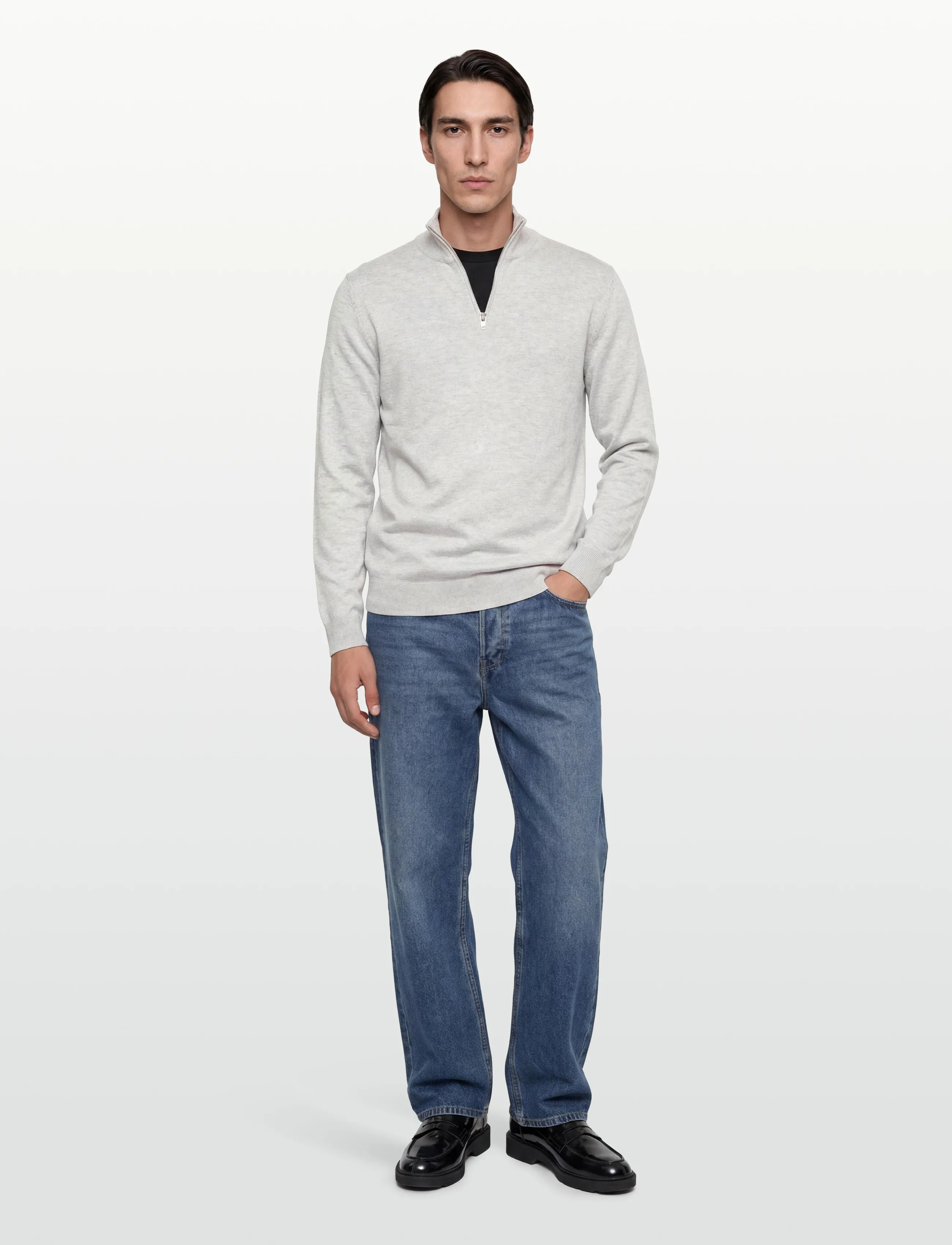 Lindbergh - Ecovero half zip L/S knit - half zip-tröjor - fair grey mel - 0