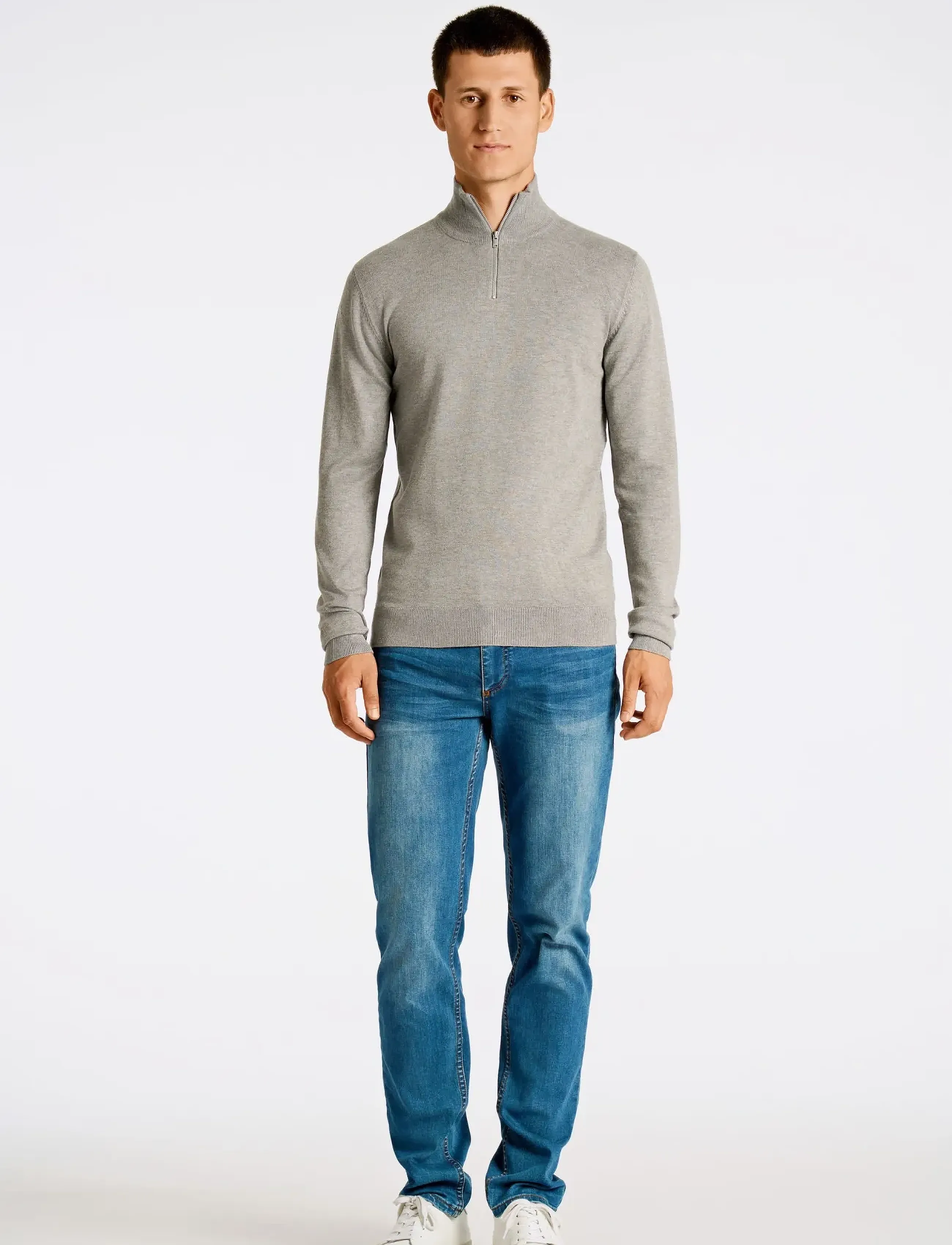 Lindbergh - Ecovero half zip L/S knit - džemperi ar daļēju rāvējslēdzēju - grey stone mix - 3