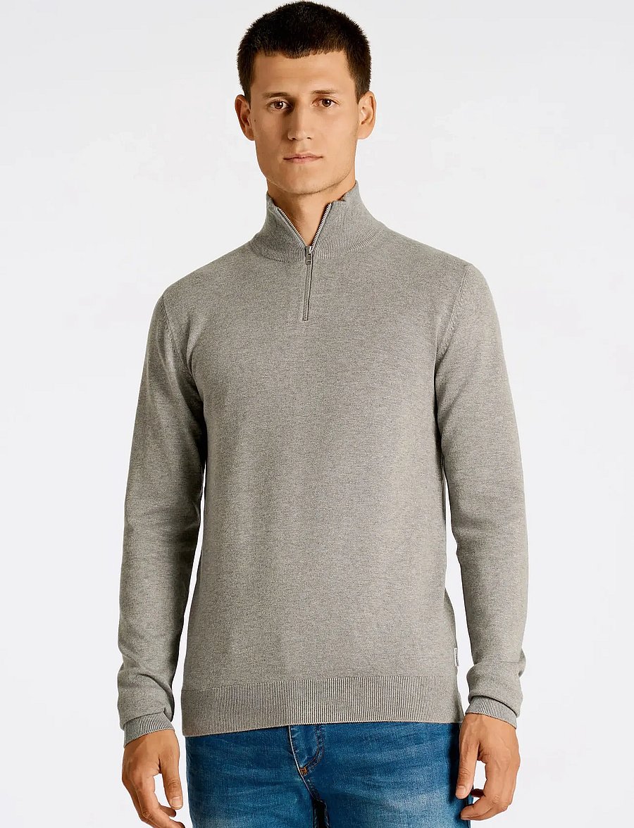 Lindbergh - Ecovero half zip L/S knit - puolivetoketjulliset neuleet - grey stone mix - 0