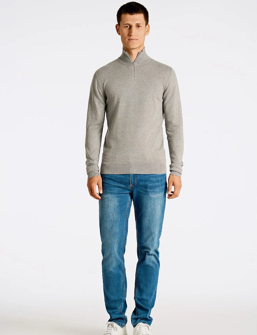 Lindbergh - Ecovero half zip L/S knit - puolivetoketjulliset neuleet - grey stone mix - 3