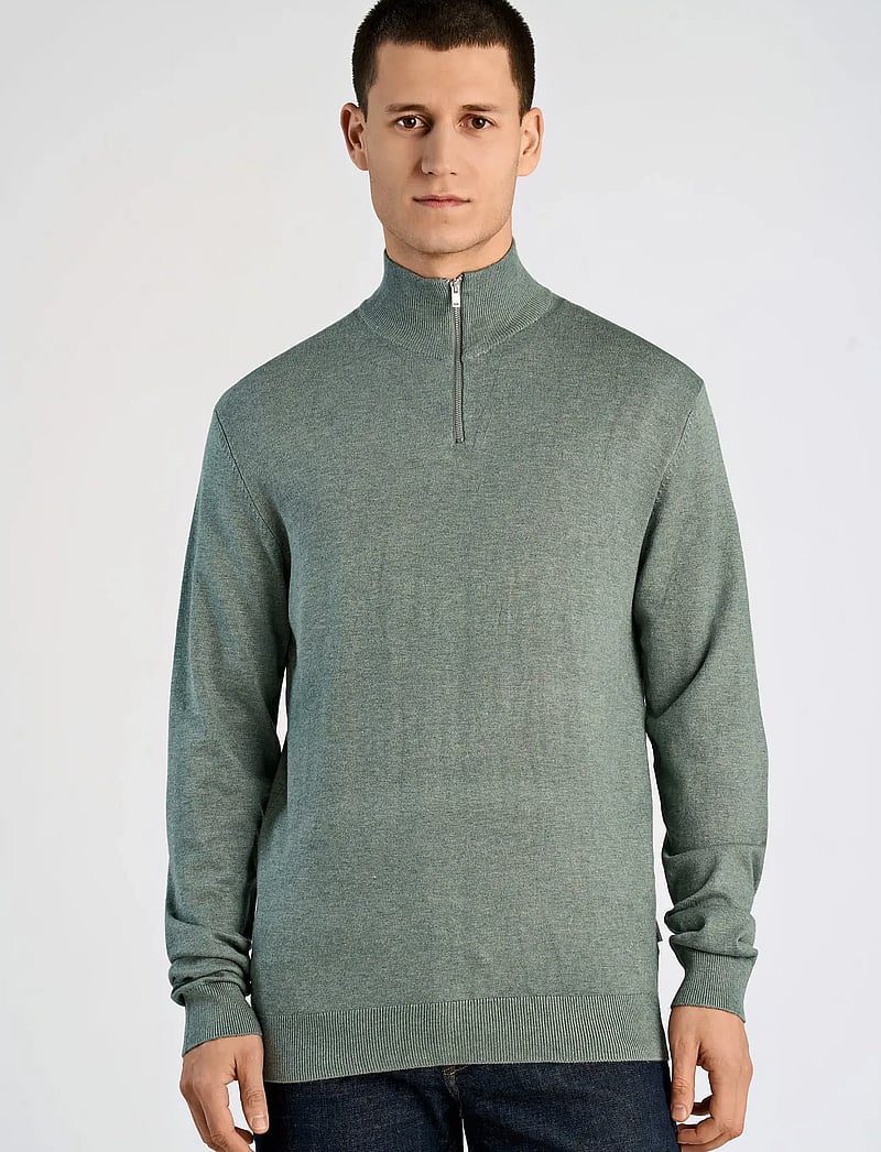 Lindbergh - Ecovero half zip L/S knit - pullover mit halbem reißverschluss - jade green mel - 0