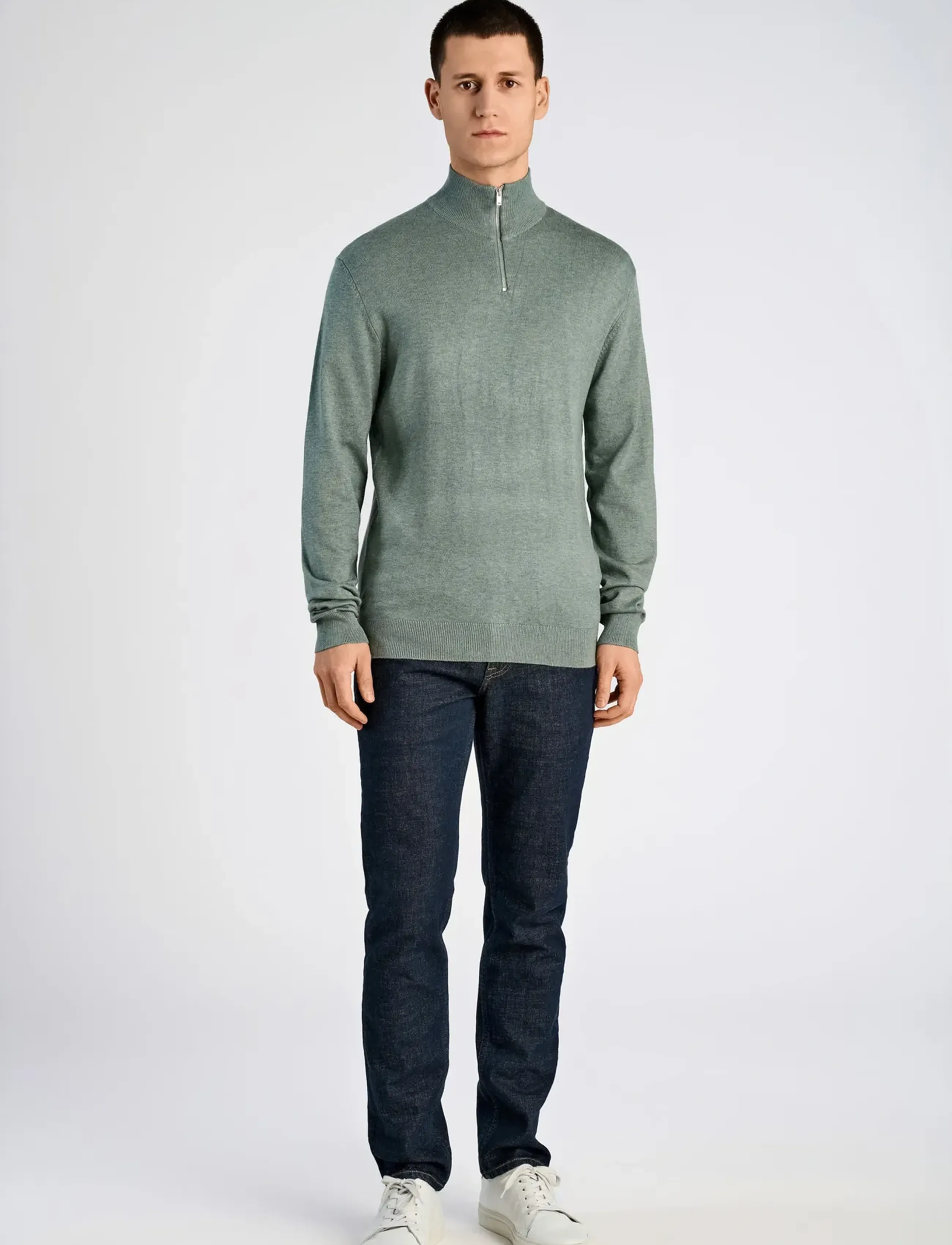 Lindbergh - Ecovero half zip L/S knit - half zip-tröjor - jade green mel - 3