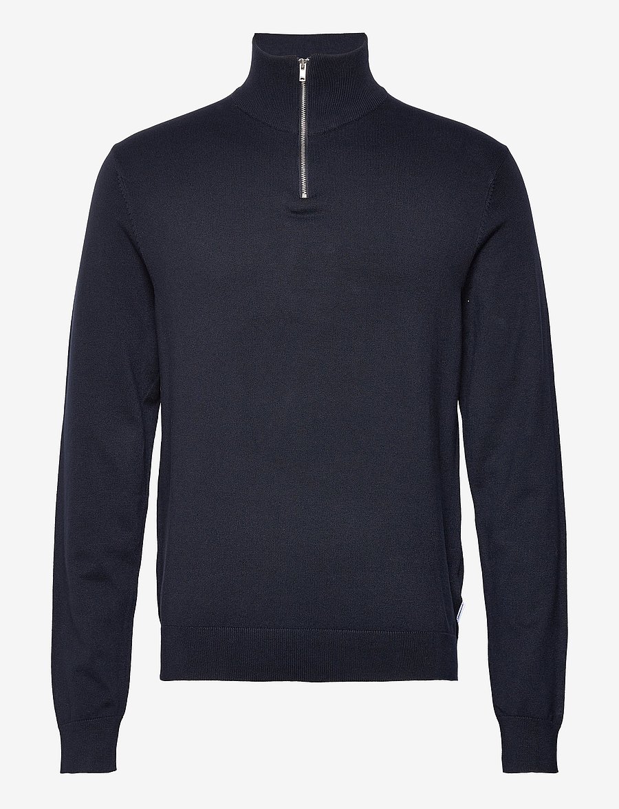 Lindbergh - Ecovero half zip L/S knit - puolivetoketjulliset neuleet - navy - 1