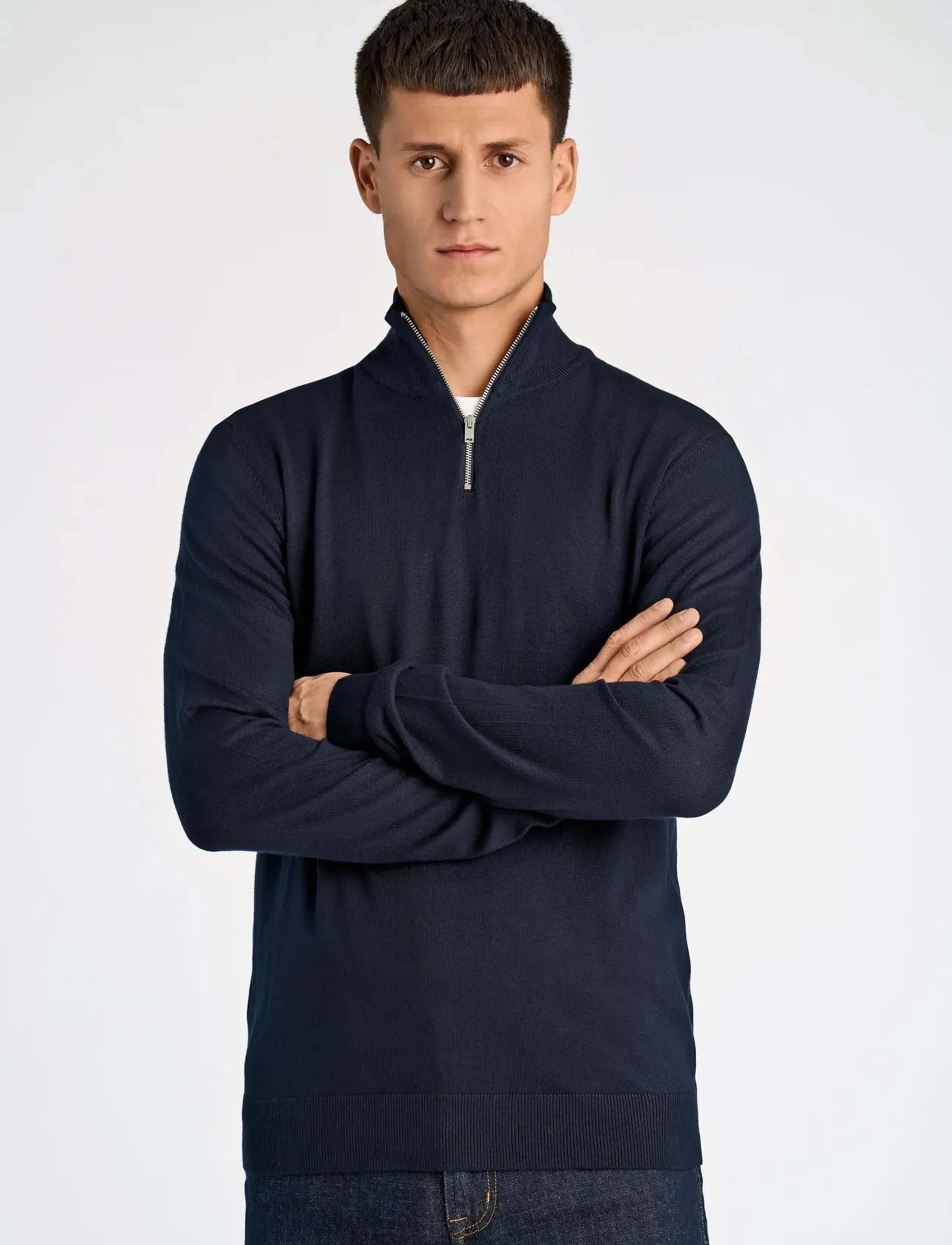 Lindbergh Ecovero Half Zip L/S Knit, Mænd, Halv Lynlås Striktrøje, Navy, Str: XXL