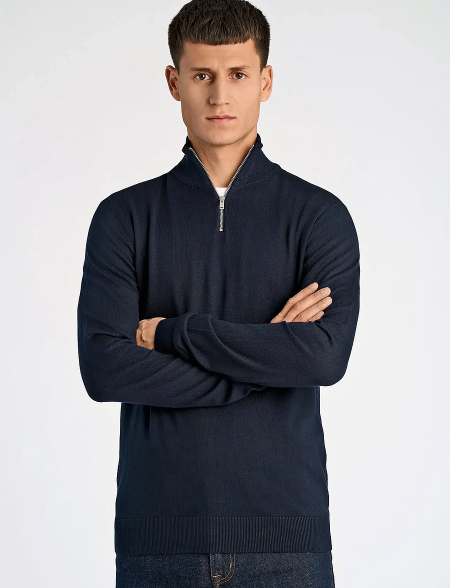 Lindbergh - Ecovero half zip L/S knit - puolivetoketjulliset neuleet - navy - 0