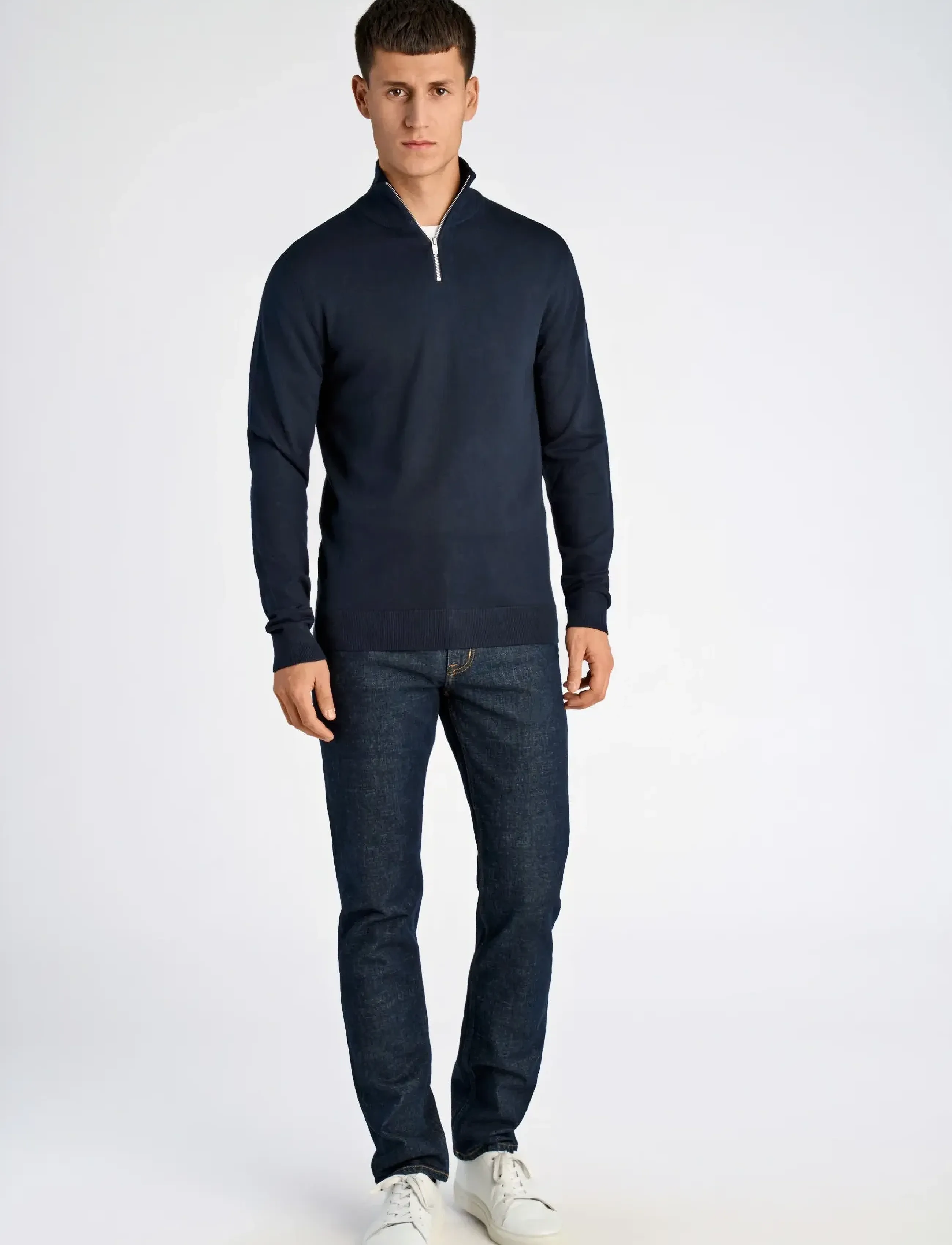 Lindbergh - Ecovero half zip L/S knit - puolivetoketjulliset neuleet - navy - 3